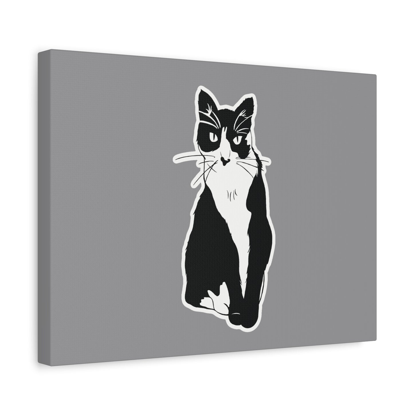 Cat Canvas Print on Grey (Sticker Style Cat) - Cat Drawing Wall Art