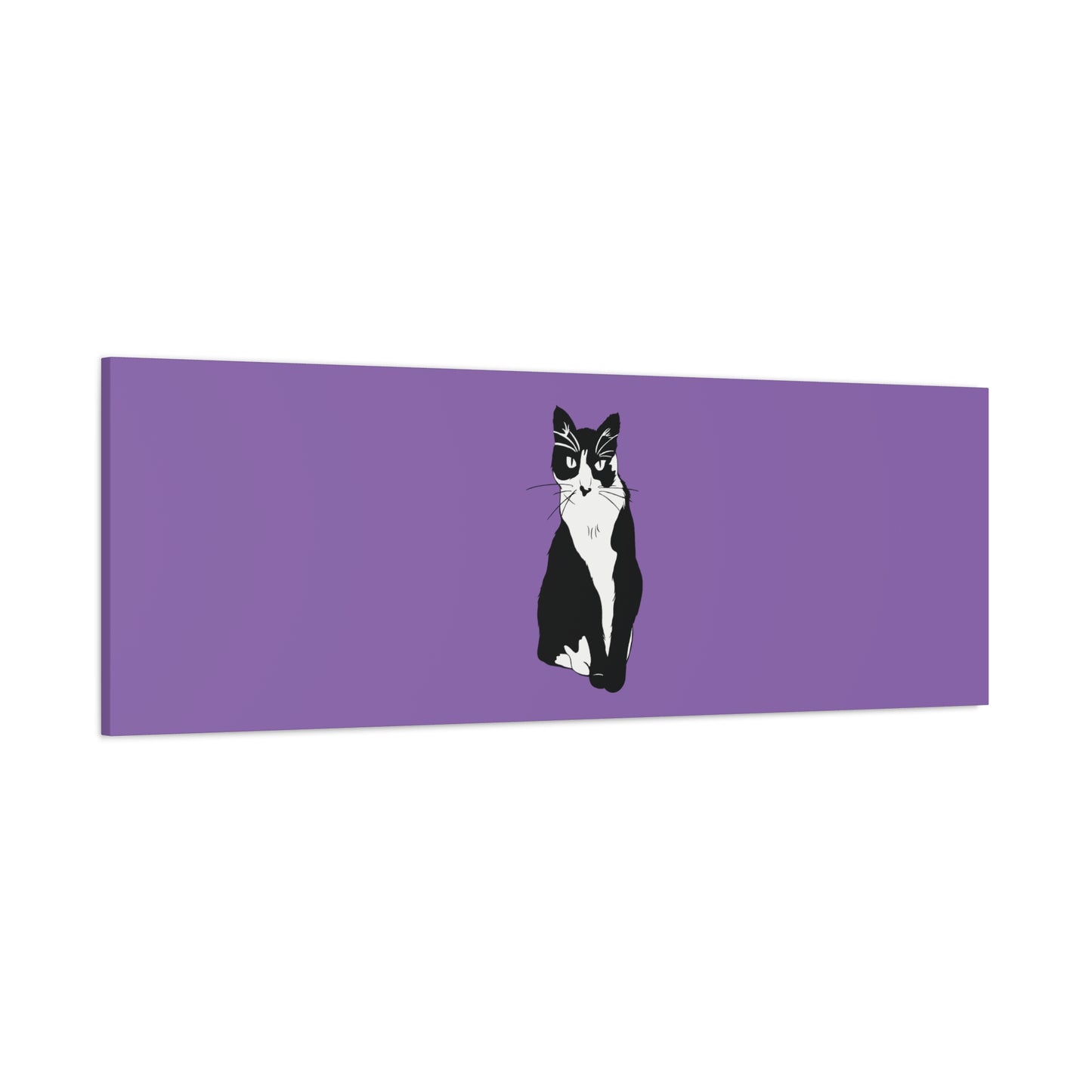 Cat Canvas on Light Purple (B&W Style Cat) - Cat Drawing Art