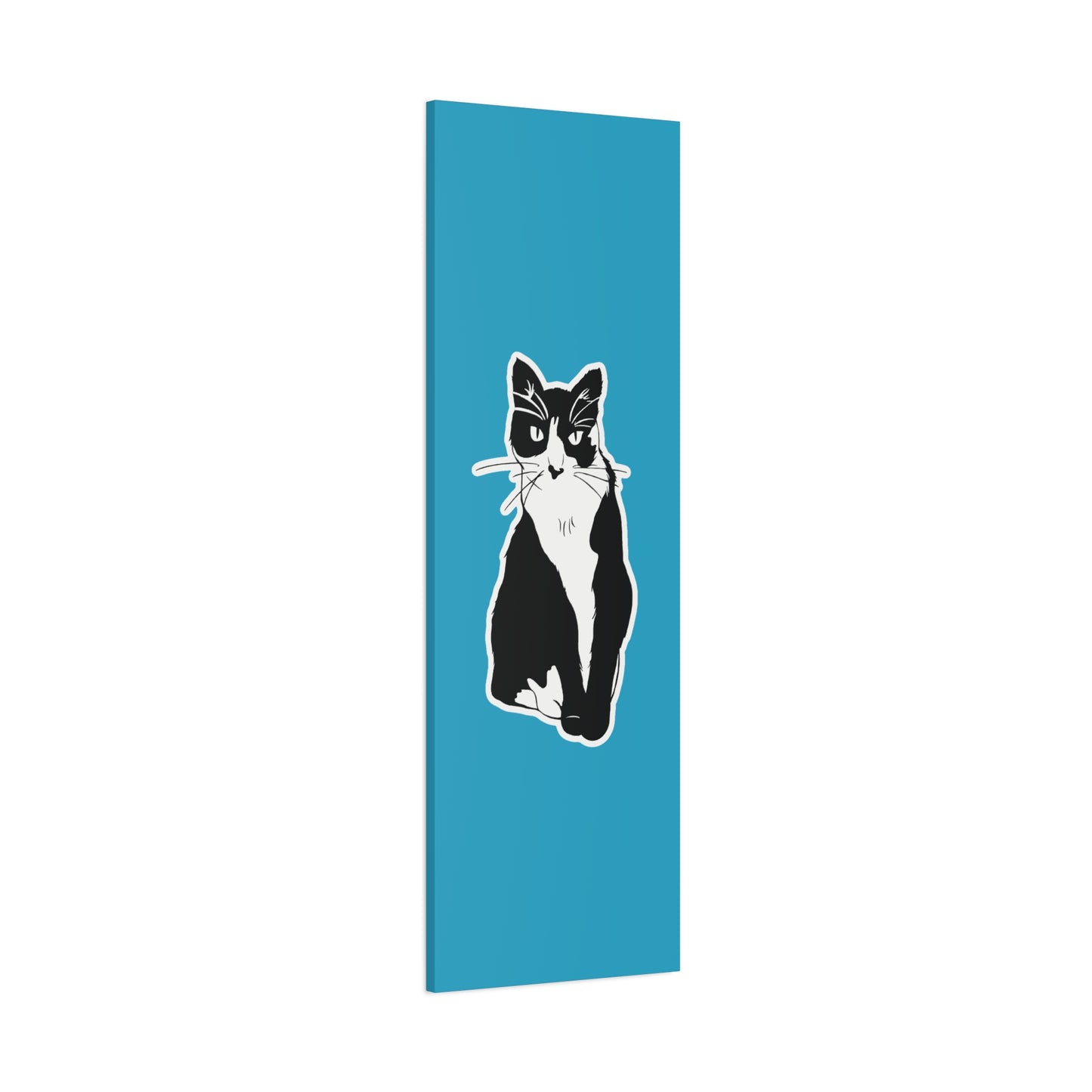 Cat Canvas Print on Turquoise (Sticker Style Cat) - Cat Drawing Art