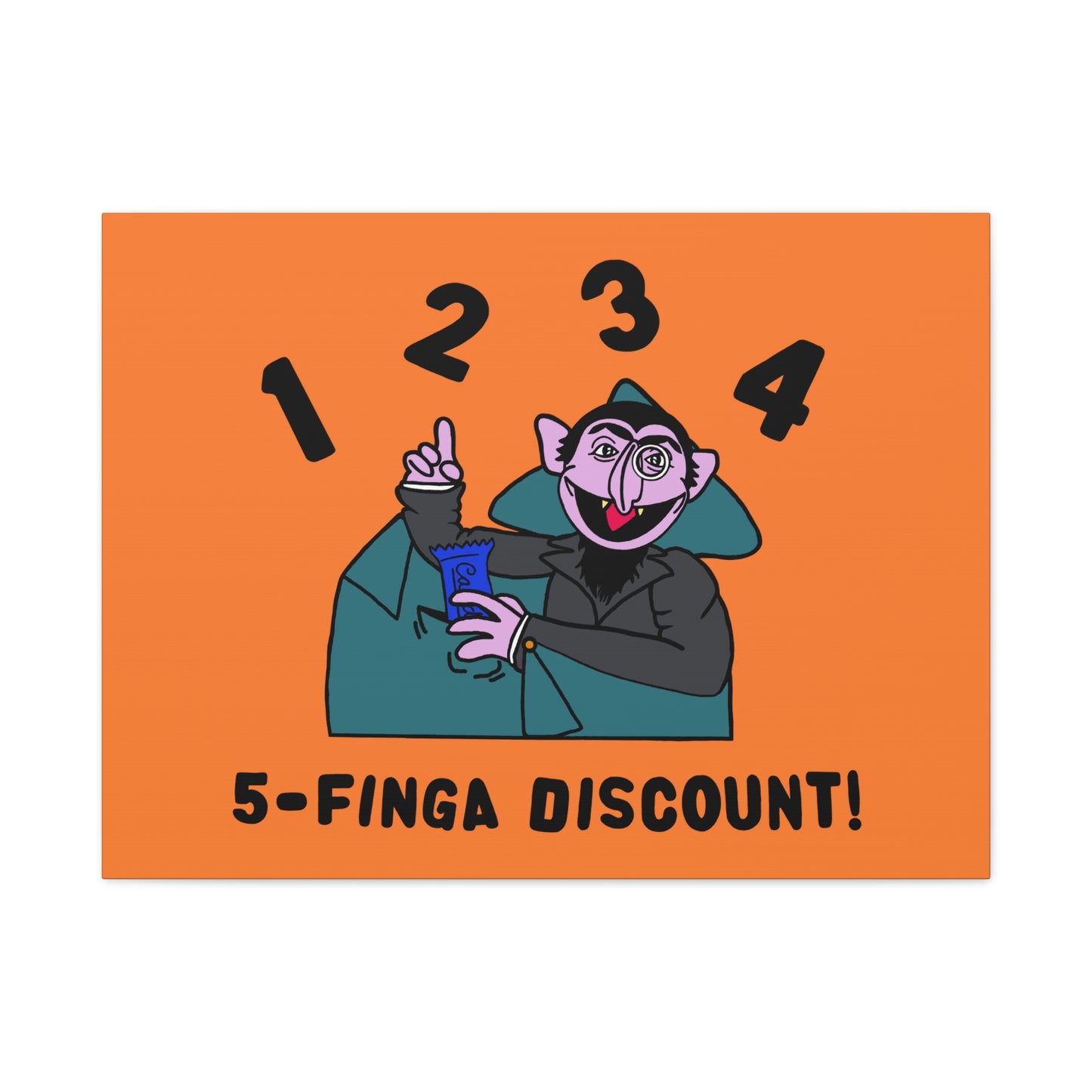 Five Finger Discount Canvas Print Light Orange - Sesame Street The Count Parody Art Print