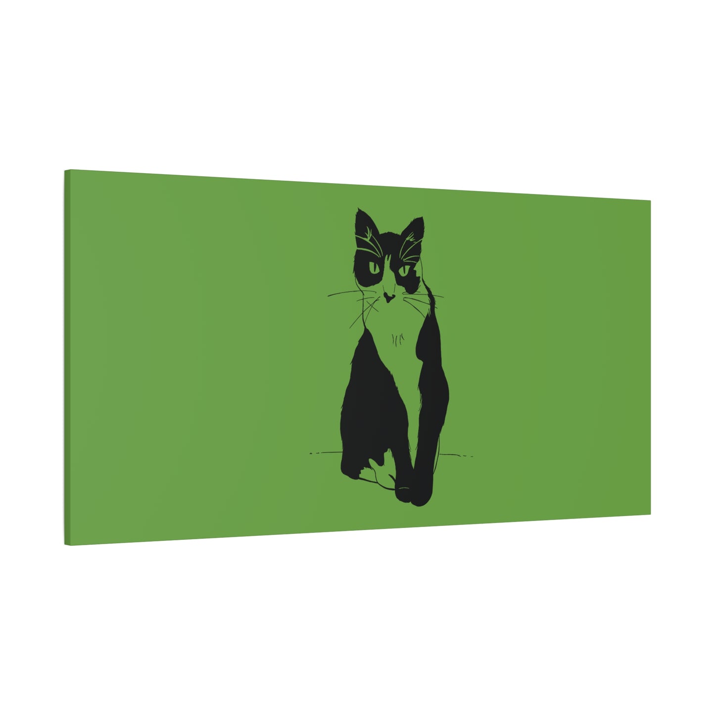 Cat Canvas Print on Green (Transparent Style Cat) - Cat Drawing Art