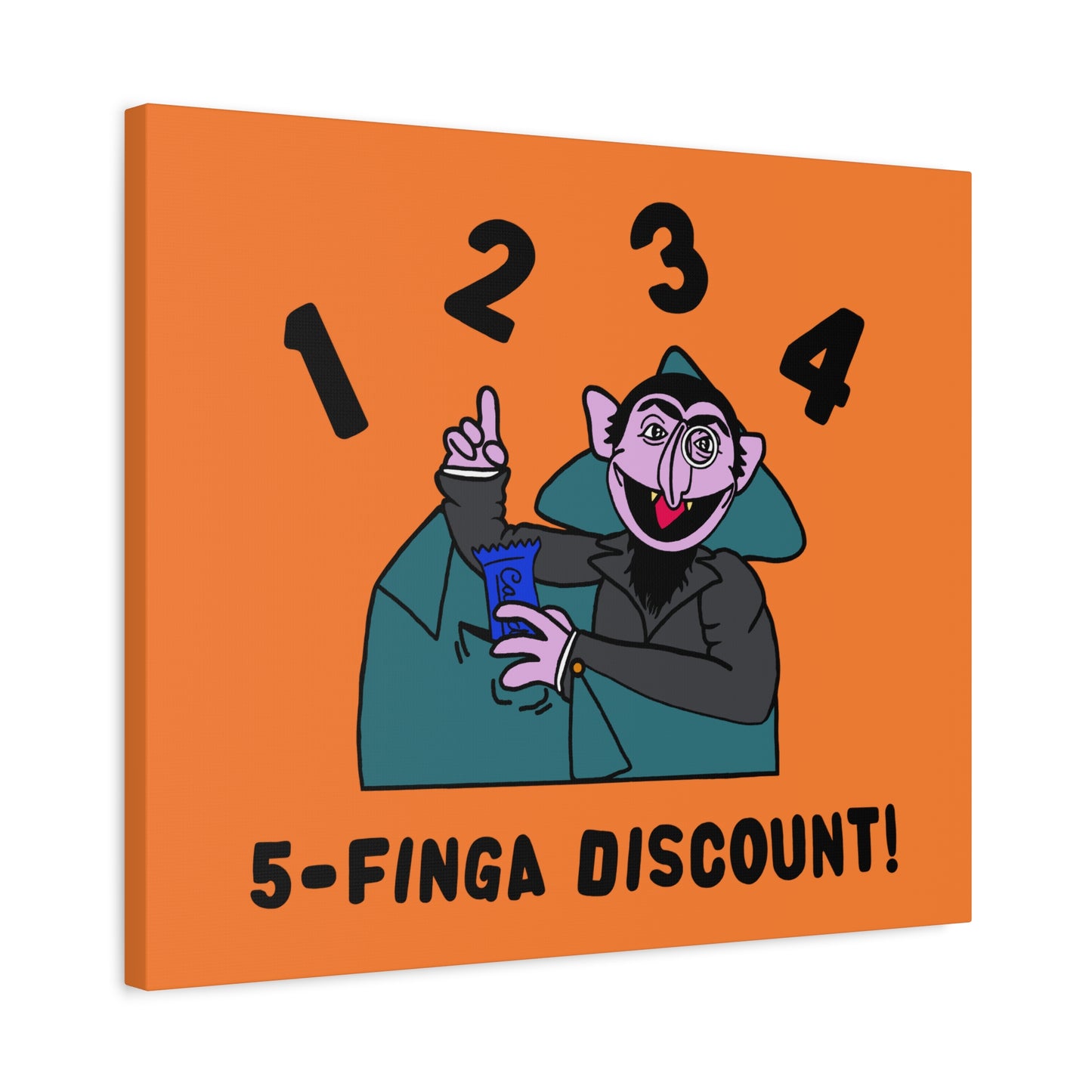 Five Finger Discount Canvas Print Light Orange - Sesame Street The Count Parody Art Print