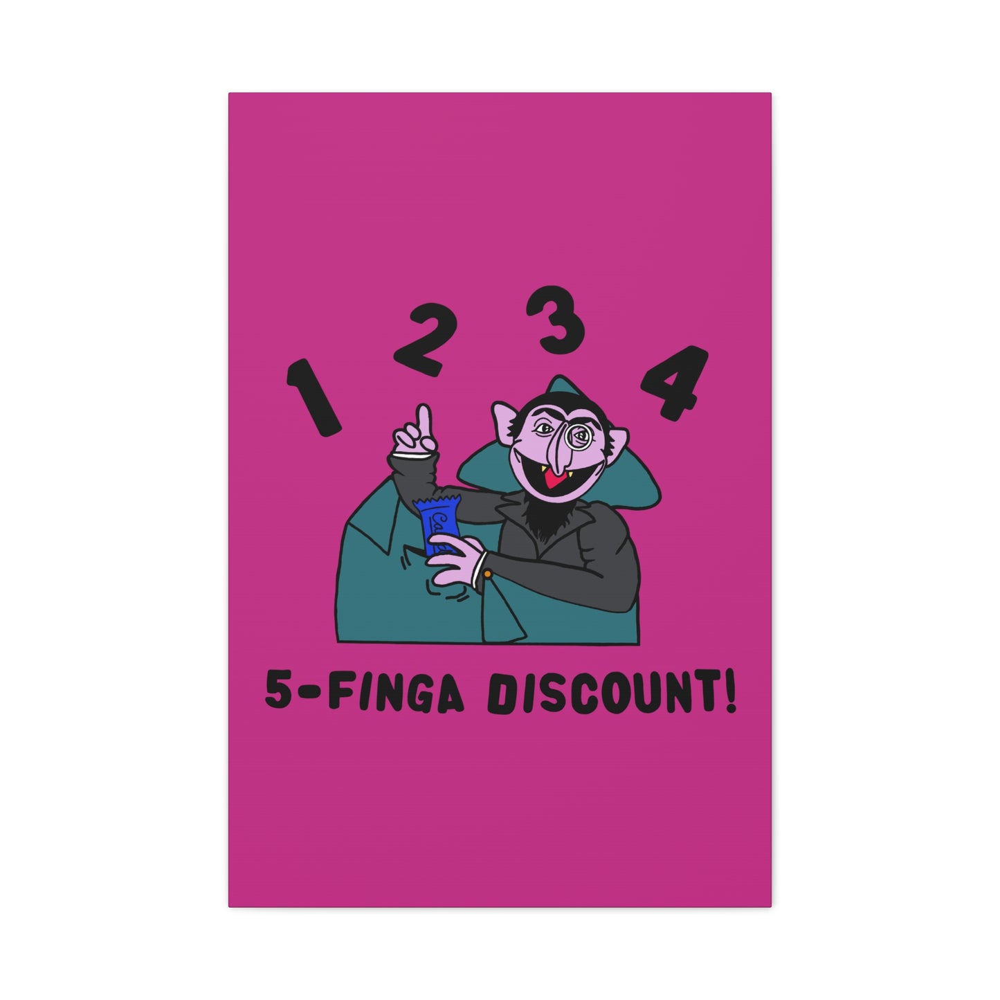 Five Finger Discount Canvas Print Pink - Sesame Street The Count Parody Art Print
