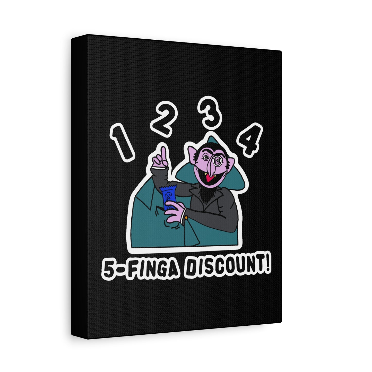 Five Finger Discount Canvas Print Black - Sesame Street The Count Parody Art Print