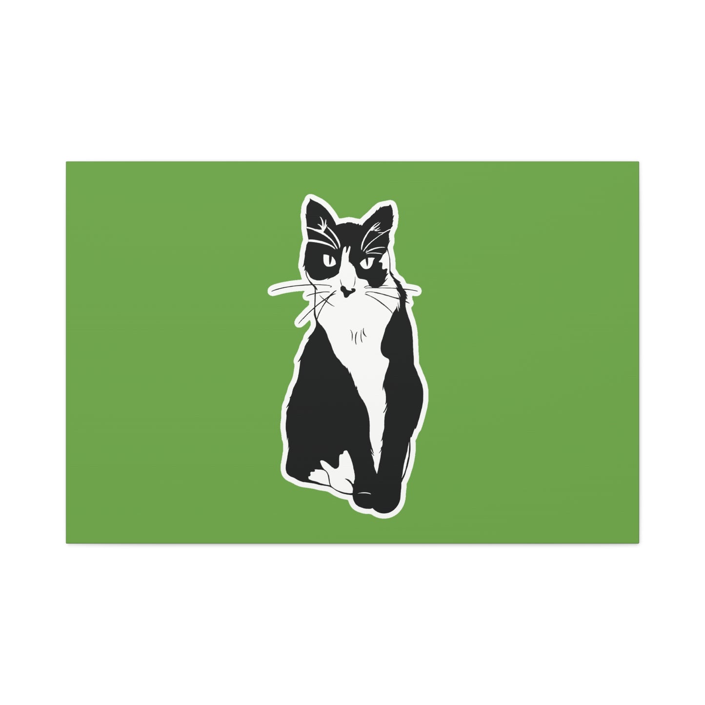 Cat Canvas Print on Green (B&W Style Cat) - Cat Drawing Art