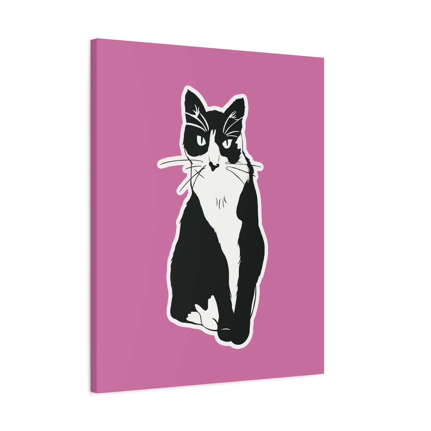 Cat Canvas on Light Pink (Sticker Style Cat) - Cat Drawing Art