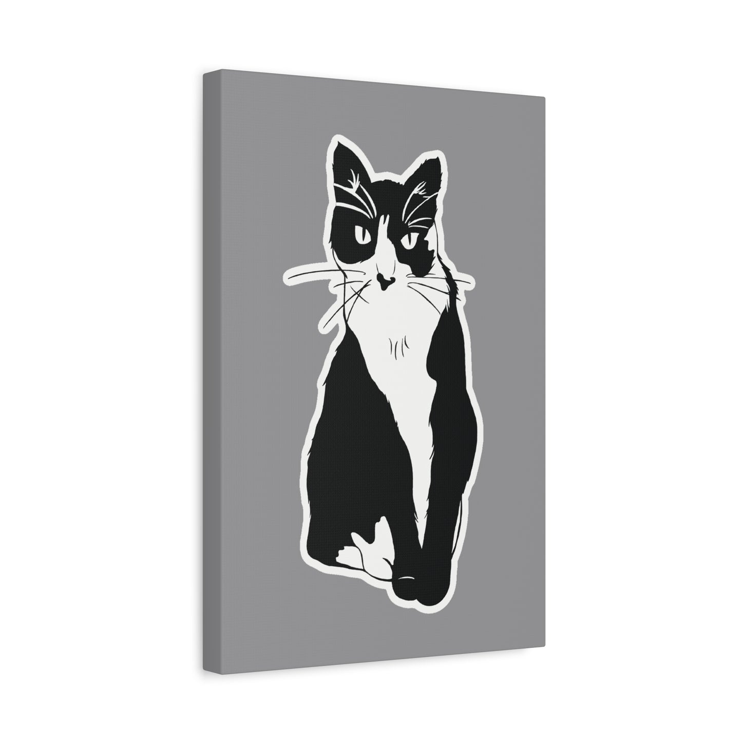 Cat Canvas Print on Grey (Sticker Style Cat) - Cat Drawing Wall Art