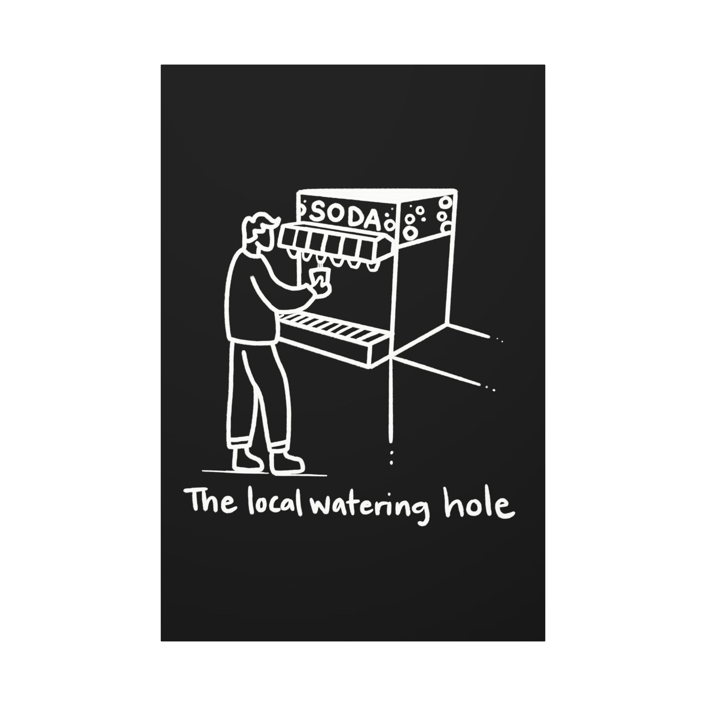 Local Watering Hole Canvas Print - White Ink on Black Background