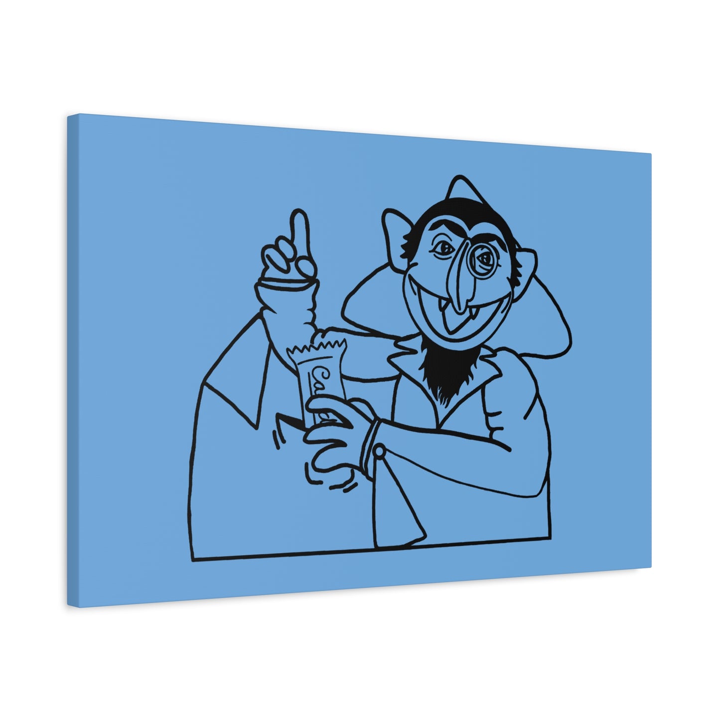 The Count Stealing Candy Outline Canvas Print Light Blue - Sesame Street The Count Parody Art