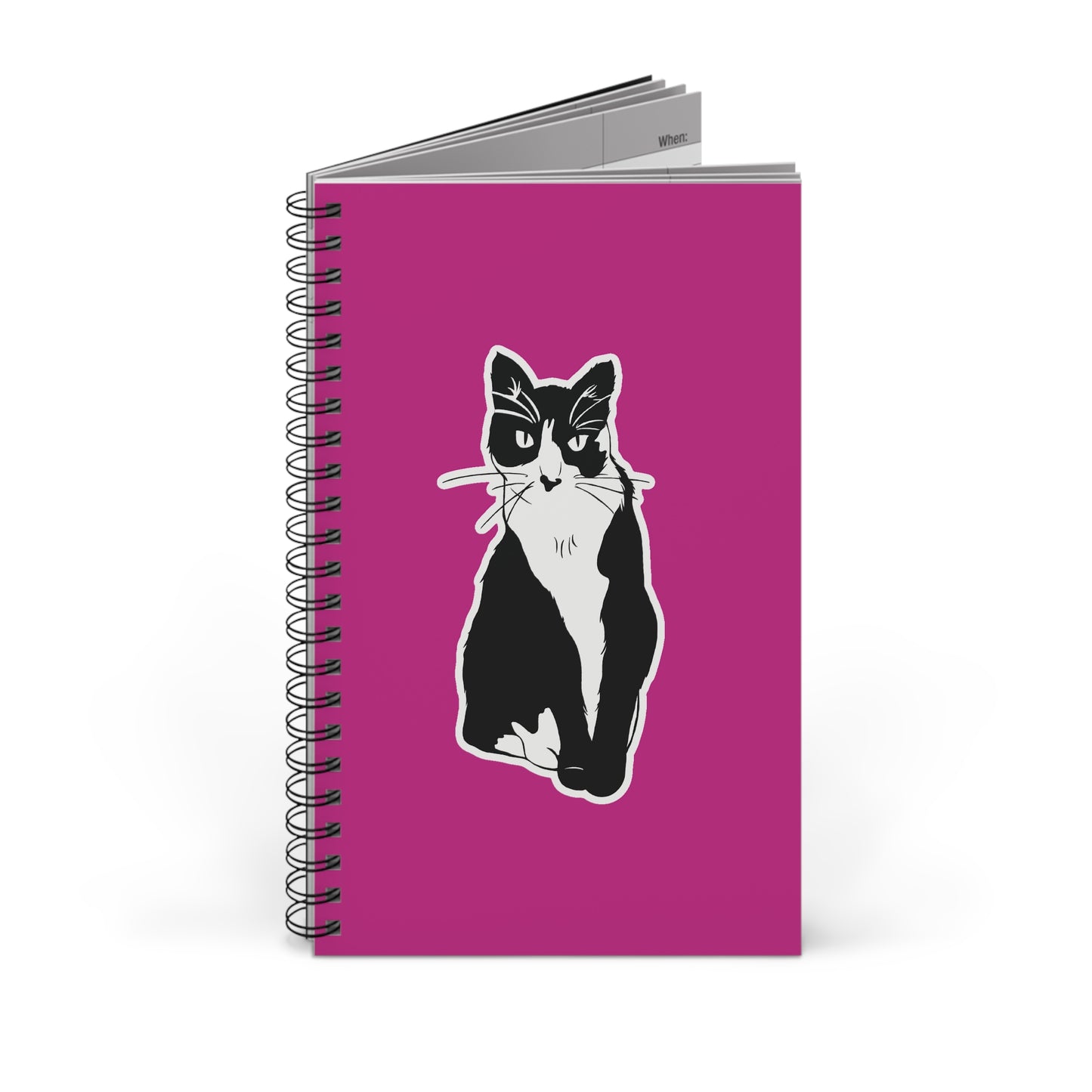 Cat Notebook in Pink (Sticker Style Cat) - Cat Spiral Notebook