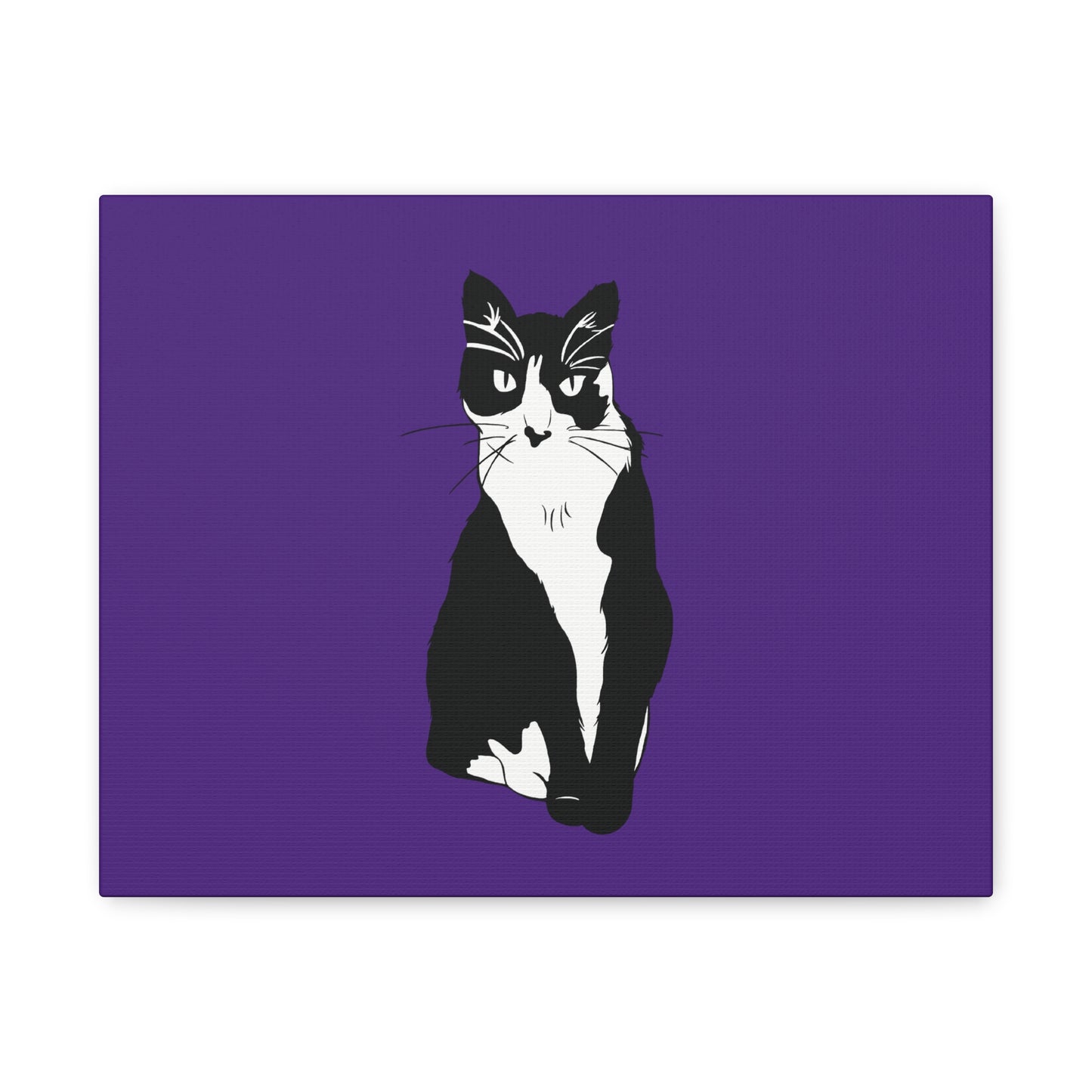 Cat Canvas on Purple (B&W Style Cat) - Cat Drawing Art