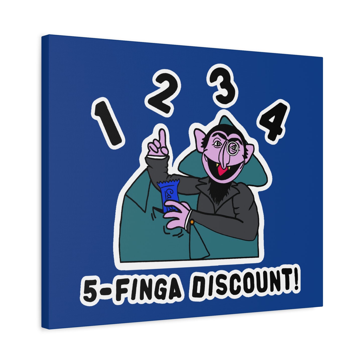 Five Finger Discount Canvas Print Dark Blue - Sesame Street The Count Parody Art Print
