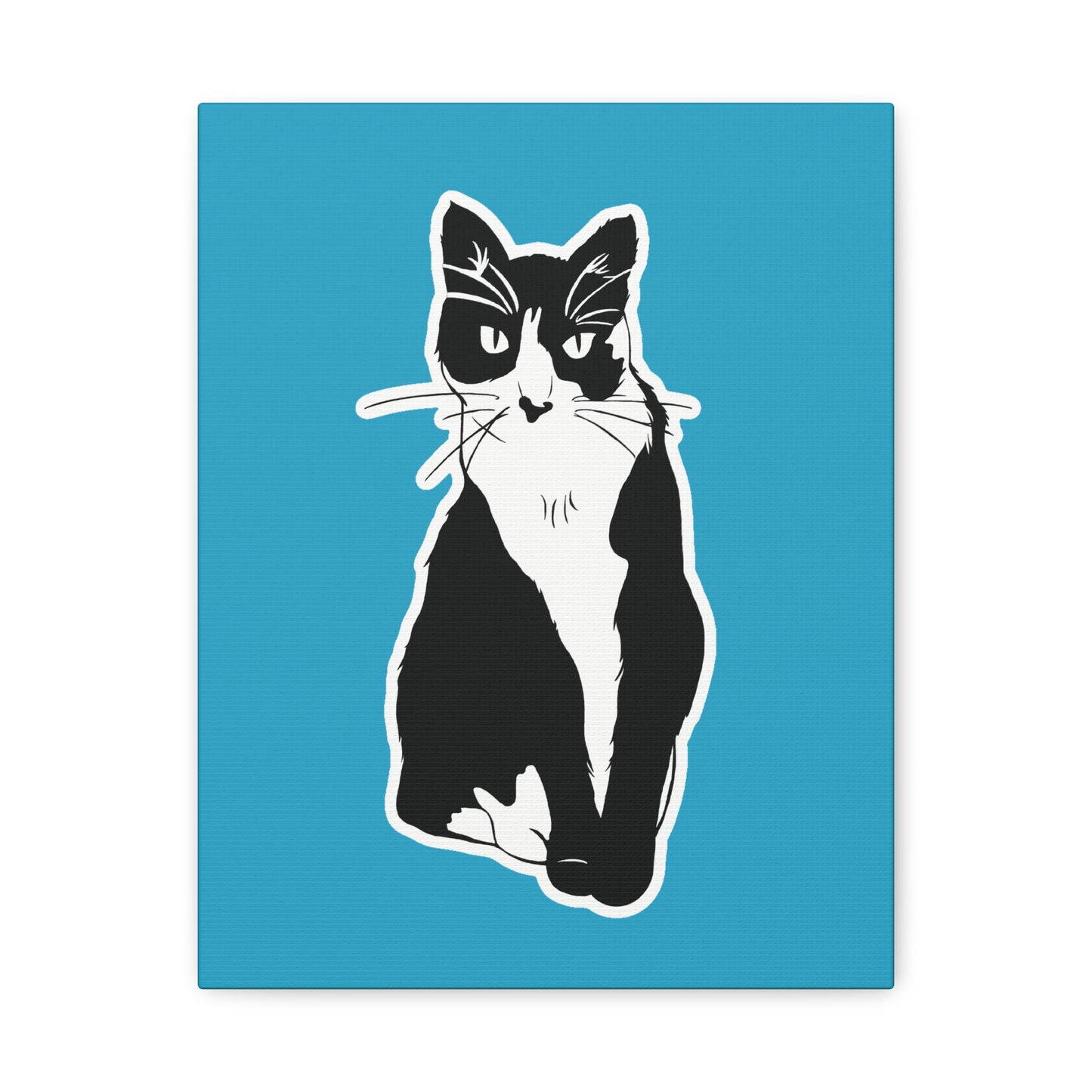 Cat Canvas Print on Turquoise (Sticker Style Cat) - Cat Drawing Art