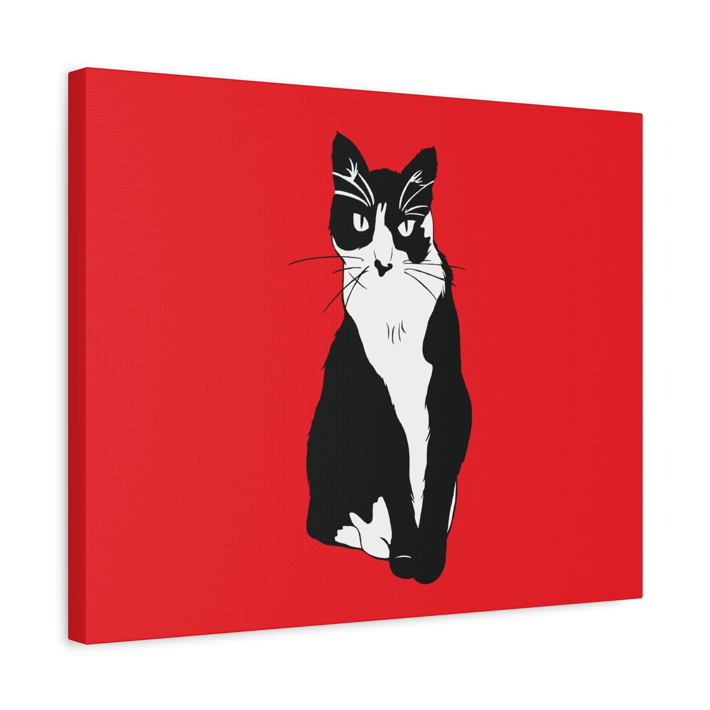 Cat Canvas on Red (B&W Style Cat) - Cat Drawing Art