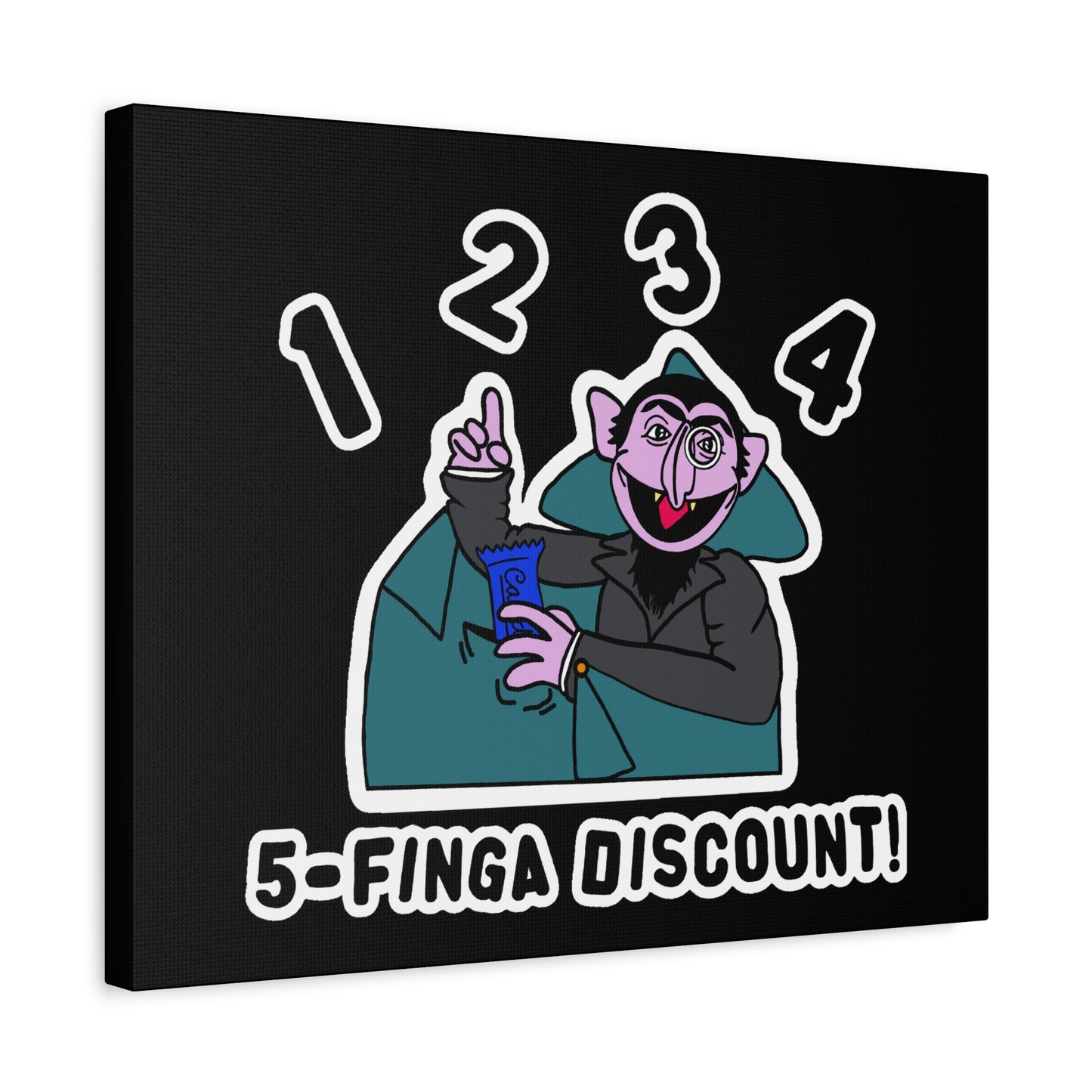 Five Finger Discount Canvas Print Black - Sesame Street The Count Parody Art Print