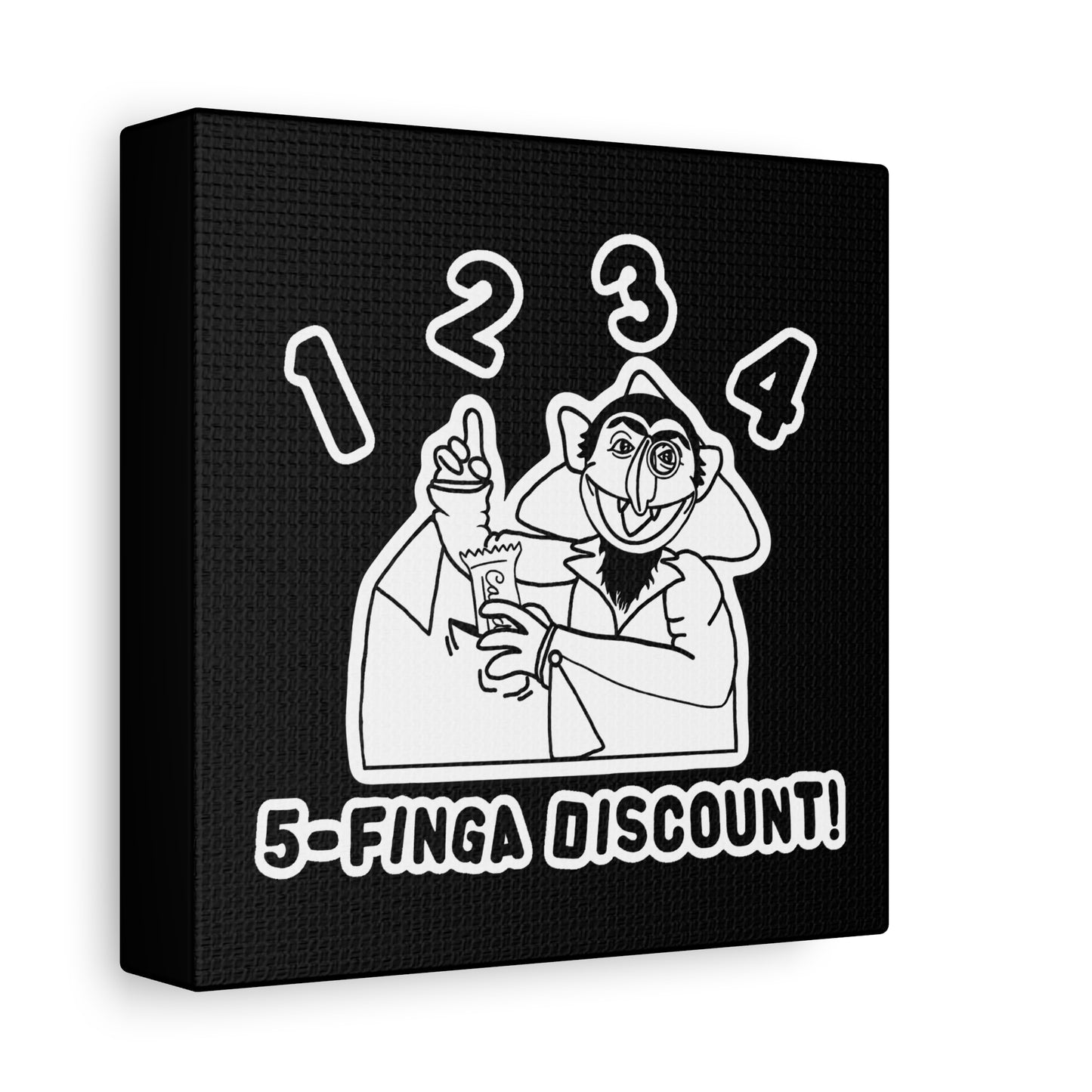 Five Finger Discount Outline Canvas Print Black - Sesame Street The Count Parody Art Print