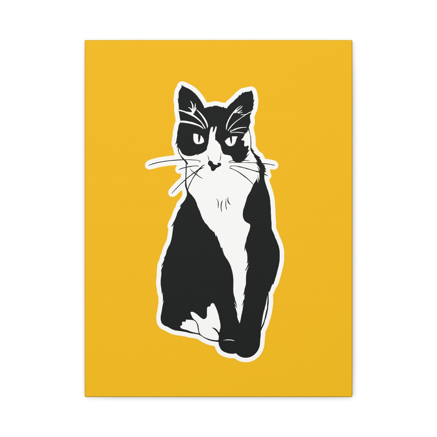 Cat Canvas Print on Yellow (Sticker Style Cat) - Cat Drawing Art