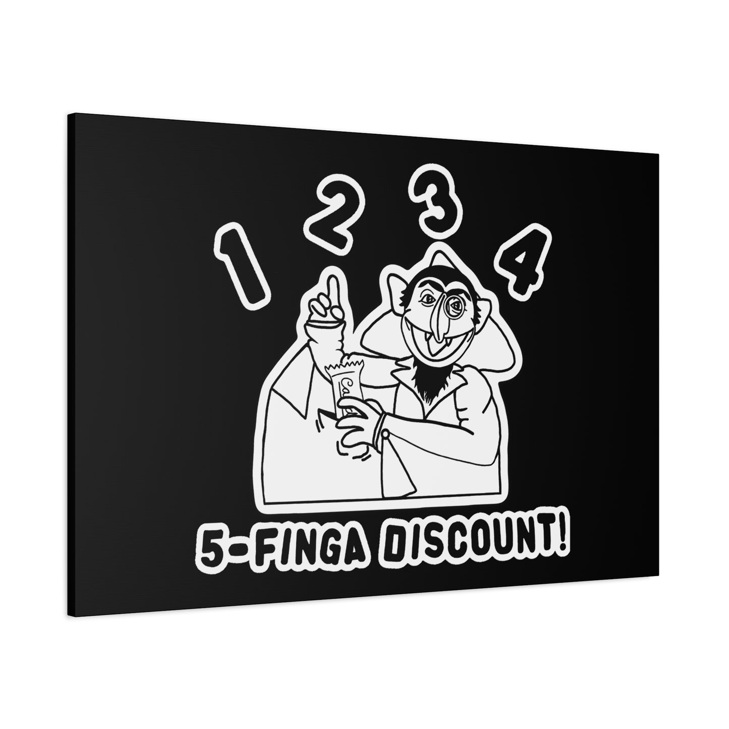 Five Finger Discount Outline Canvas Print Black - Sesame Street The Count Parody Art Print