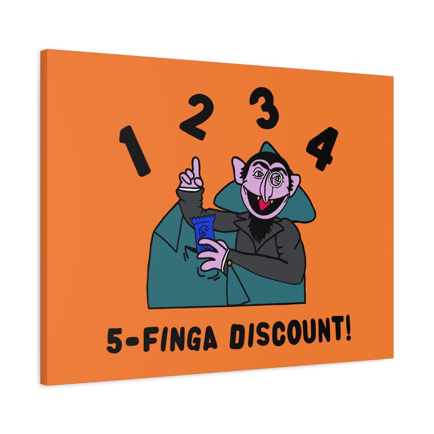 Five Finger Discount Canvas Print Light Orange - Sesame Street The Count Parody Art Print