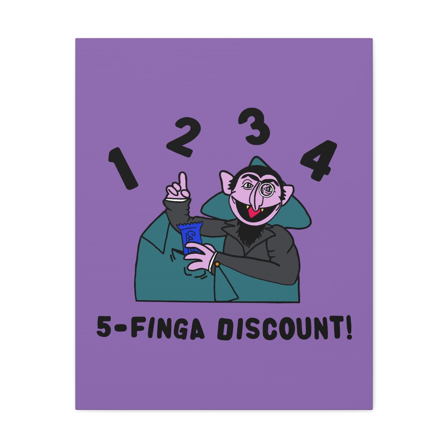 Five Finger Discount Canvas Print Light Purple - Sesame Street The Count Parody Art Print