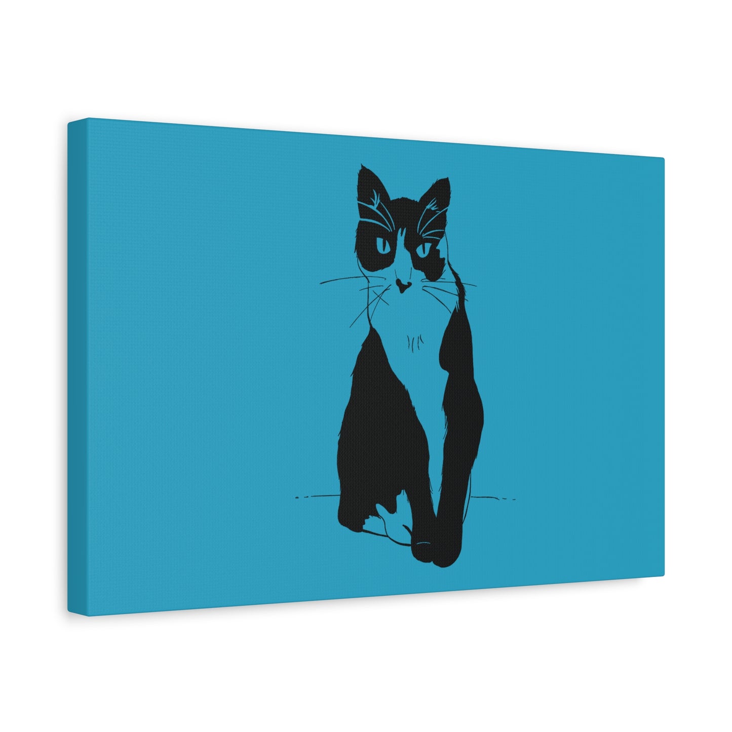 Cat Canvas Print on Turquoise (Transparent Style Cat) - Cat Drawing Art