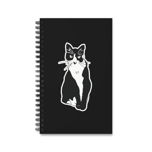 Cat Notebook in Black (Sticker Style Cat) - Cat Spiral Notebook