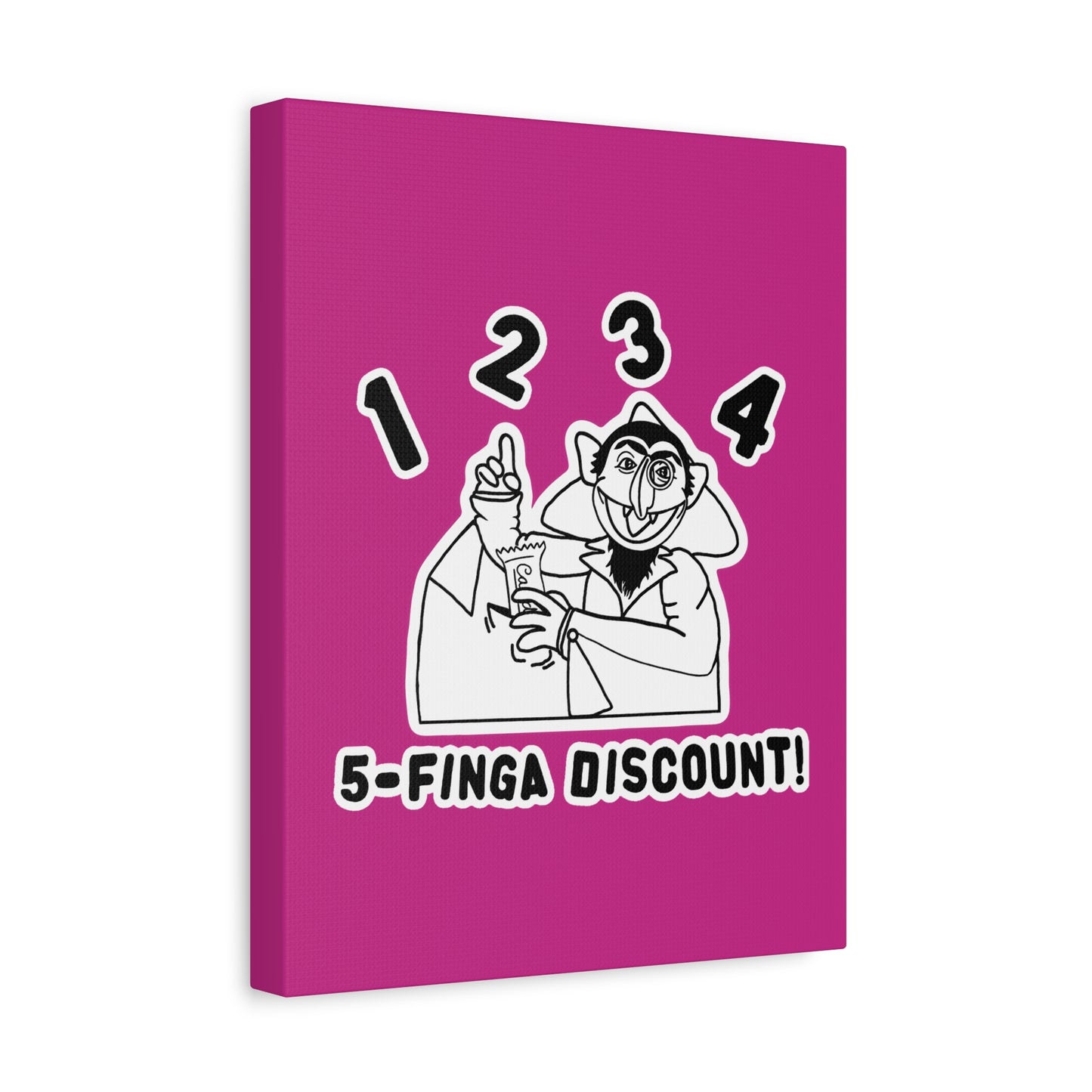 Five Finger Discount Outline Canvas Print Pink - Sesame Street The Count Parody Art Print