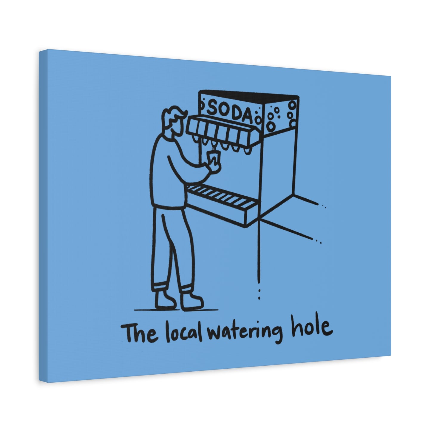Local Watering Hole Canvas Print - White Ink on Black Background
