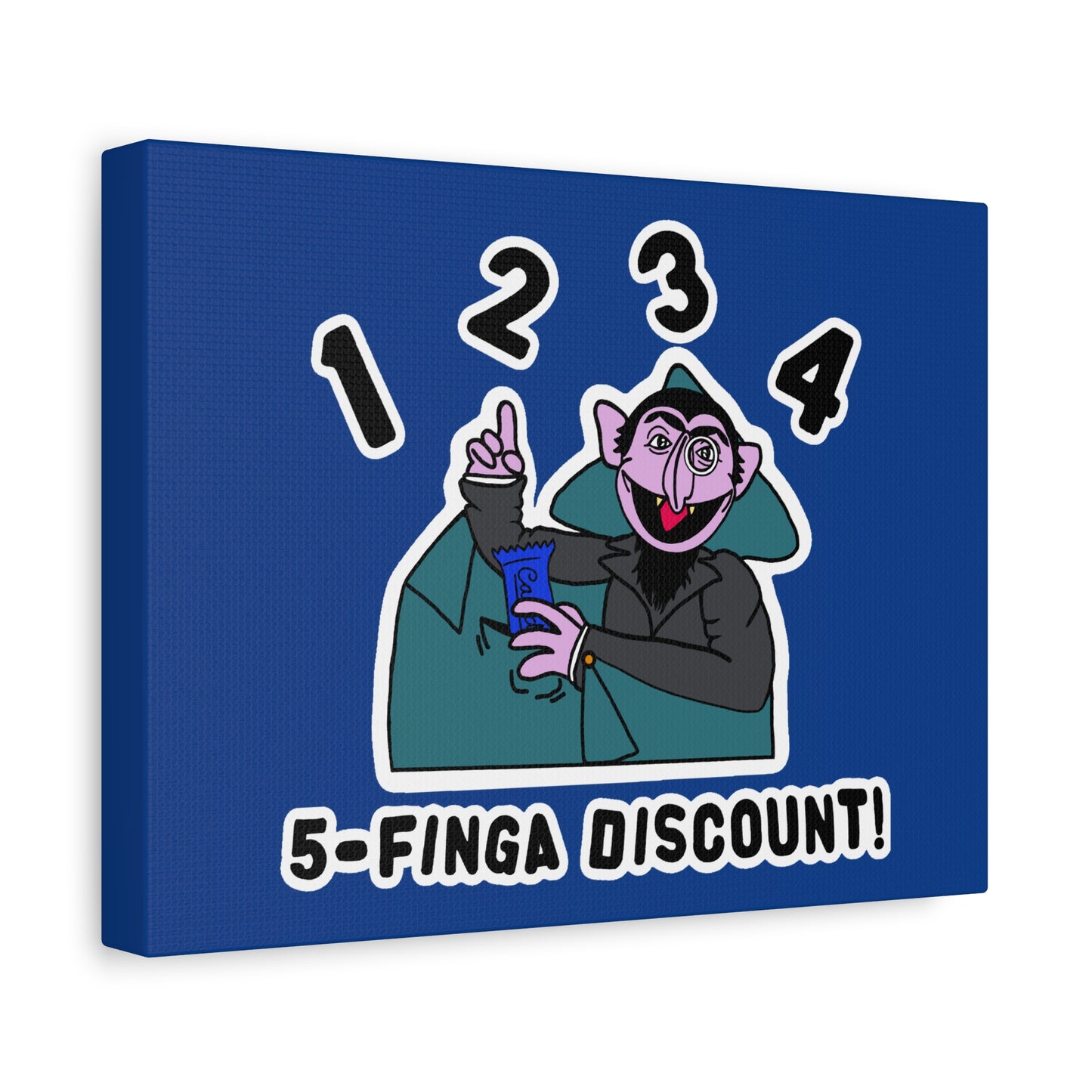 Five Finger Discount Canvas Print Dark Blue - Sesame Street The Count Parody Art Print