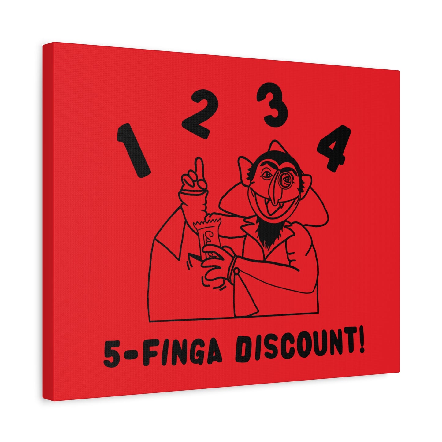 Five Finger Discount Outline Canvas Print Red - Sesame Street The Count Parody Art Print