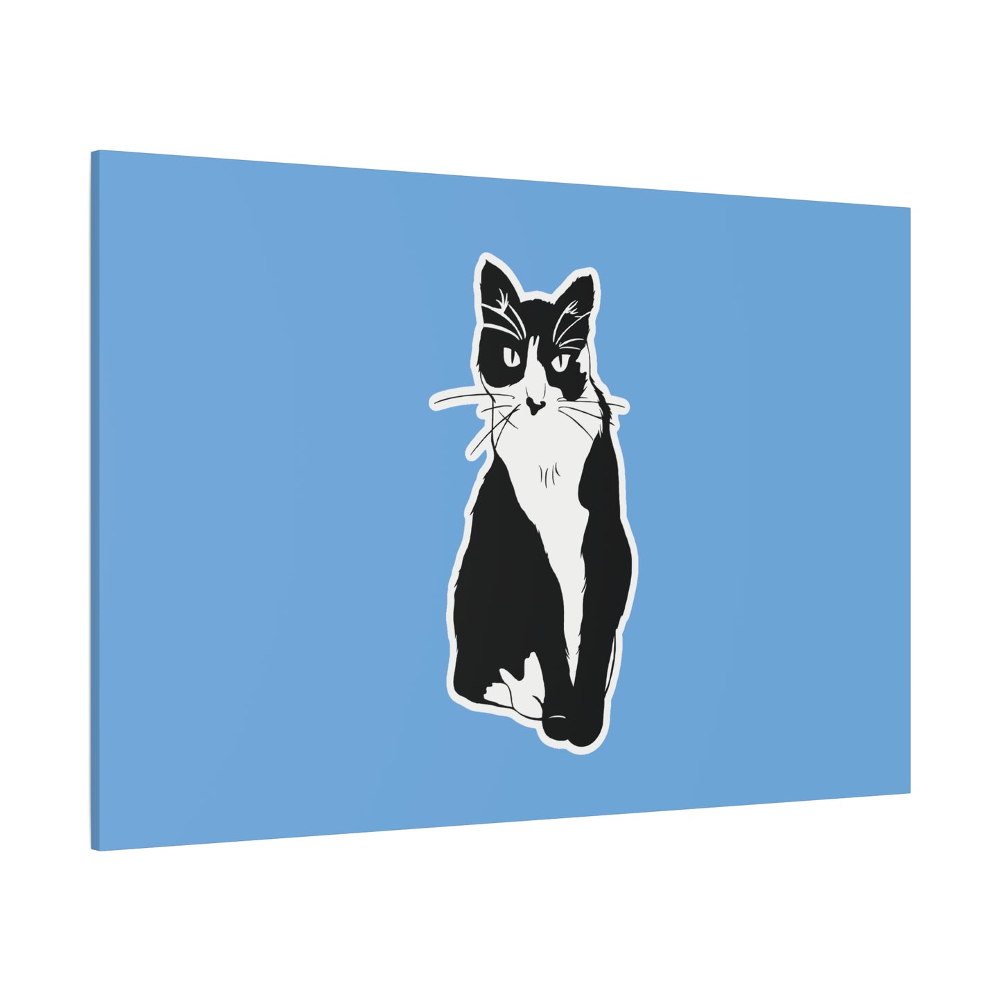 Cat Canvas on Light Blue (Sticker Style Cat) - Cat Drawing Art