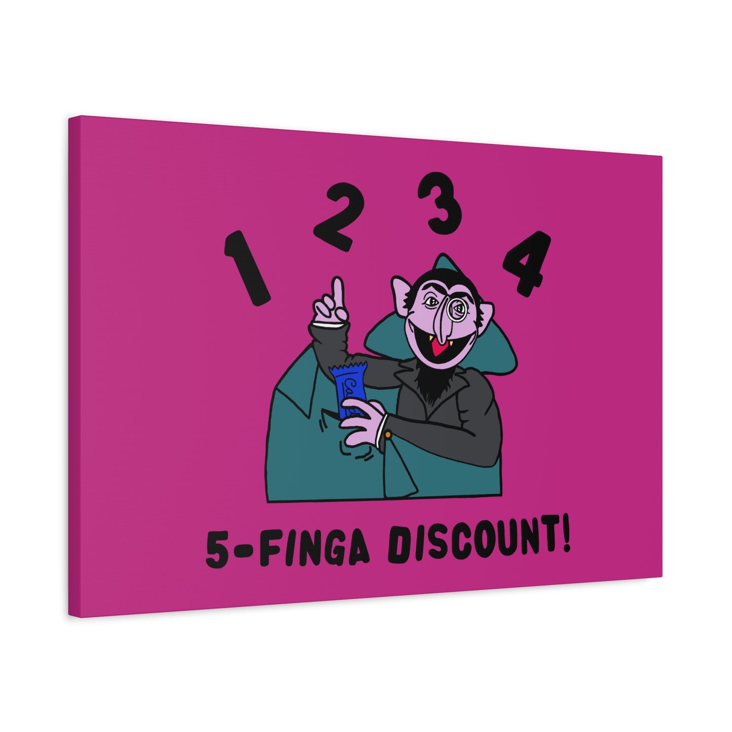 Five Finger Discount Canvas Print Pink - Sesame Street The Count Parody Art Print