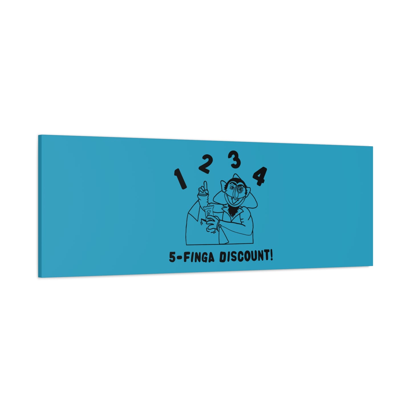 Five Finger Discount Outline Canvas Print Turquoise - Sesame Street The Count Parody Art Print