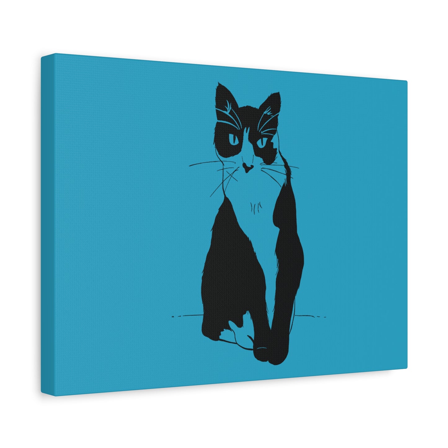 Cat Canvas Print on Turquoise (Transparent Style Cat) - Cat Drawing Art