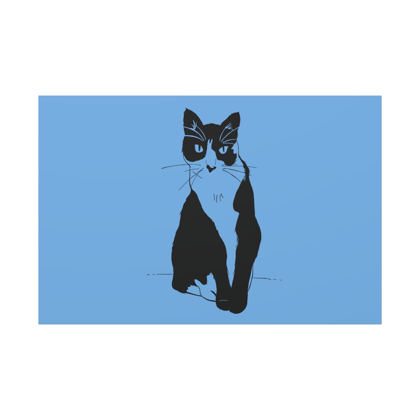 Cat Canvas Print on Light Blue (Transparent Style Cat) - Cat Drawing Art