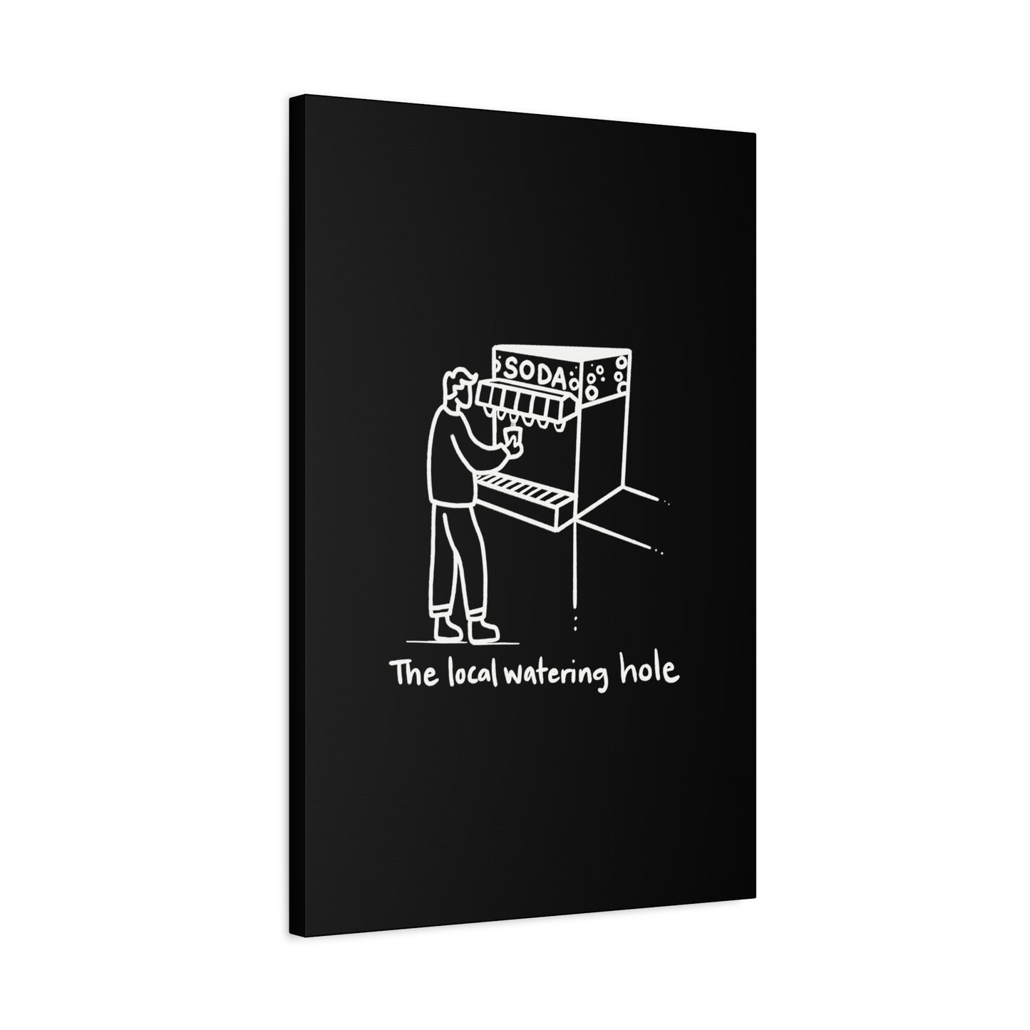 Local Watering Hole Canvas Print - White Ink on Black Background