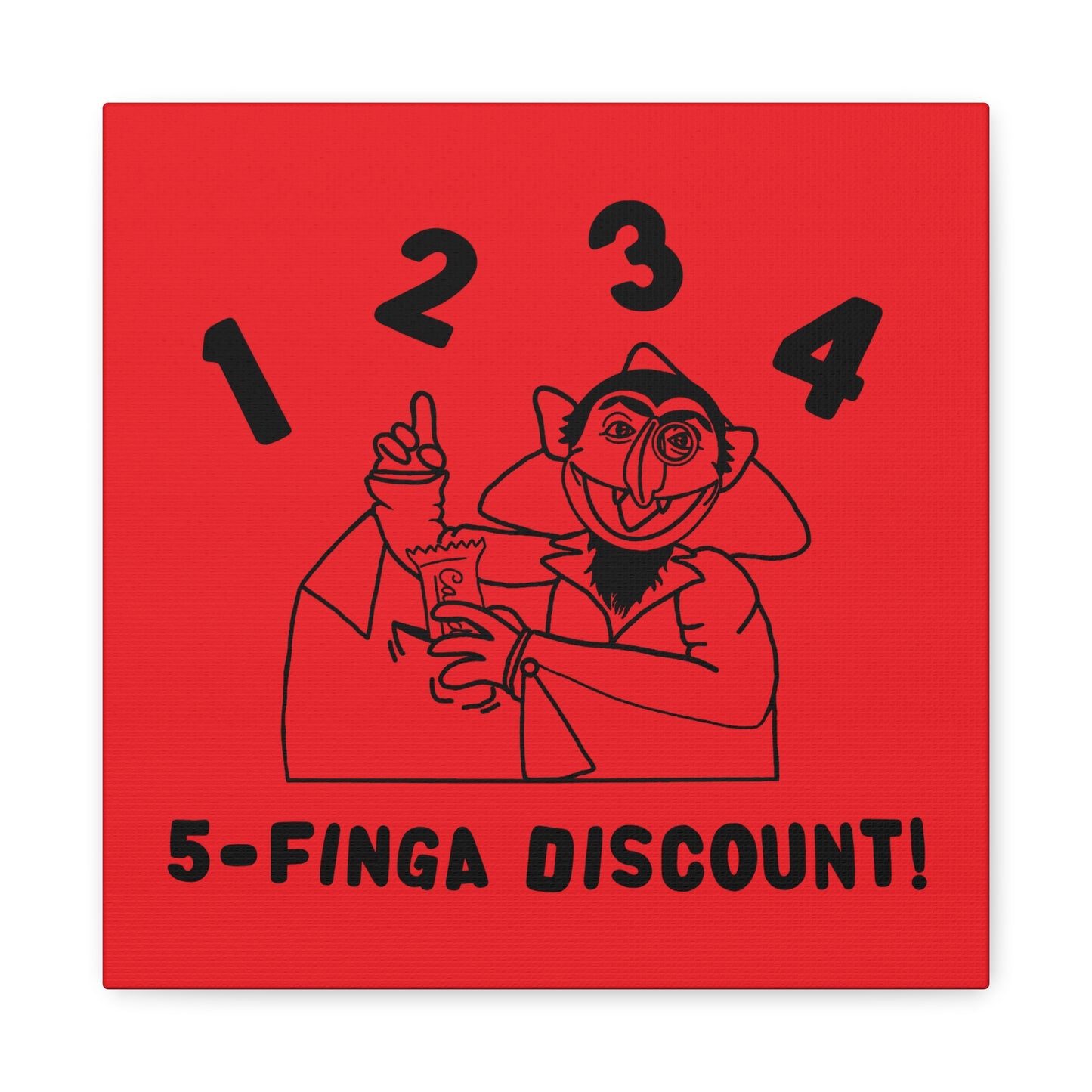 Five Finger Discount Outline Canvas Print Red - Sesame Street The Count Parody Art Print