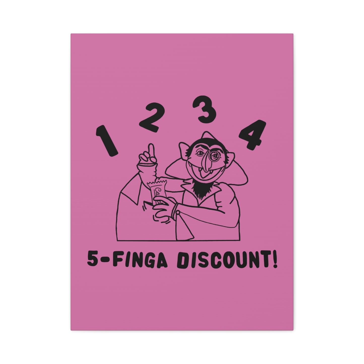Five Finger Discount Outline Canvas Print Light Pink - Sesame Street The Count Parody Art Print