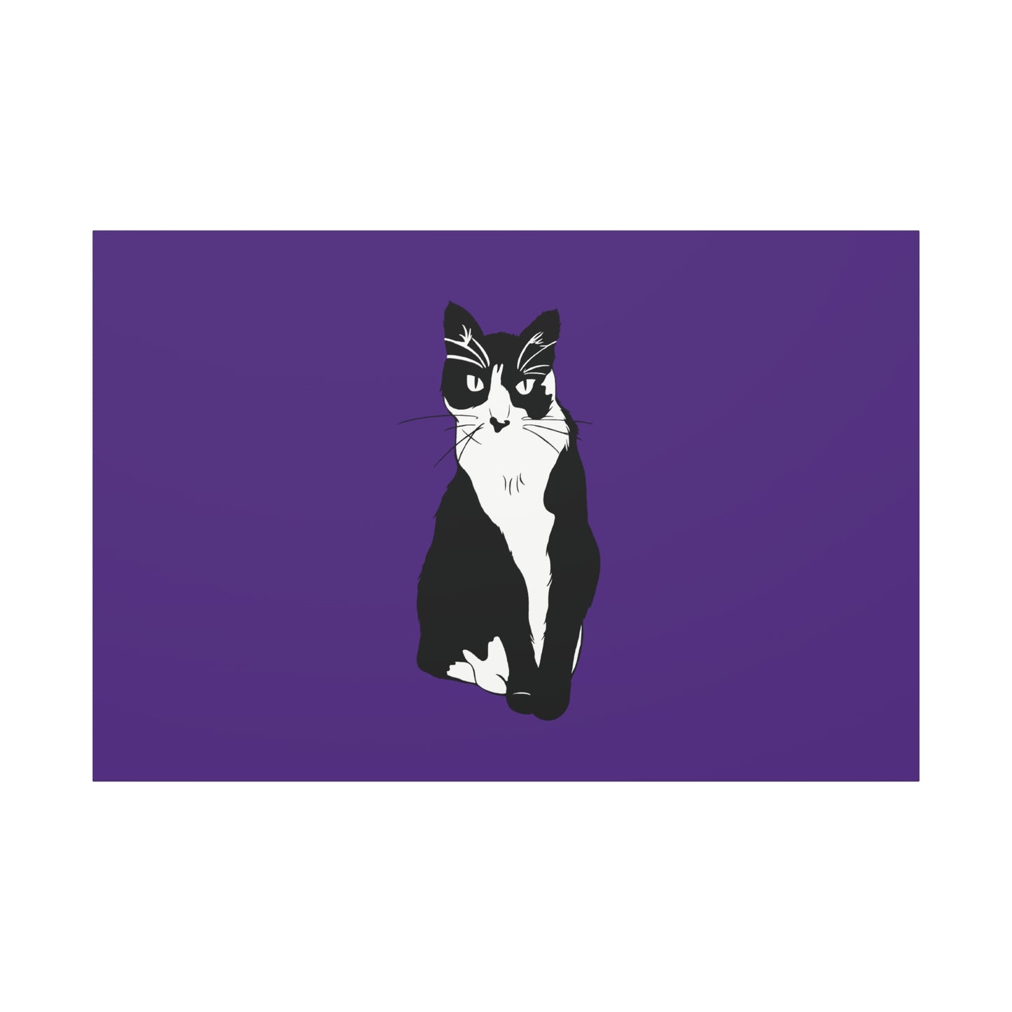 Cat Canvas on Purple (B&W Style Cat) - Cat Drawing Art