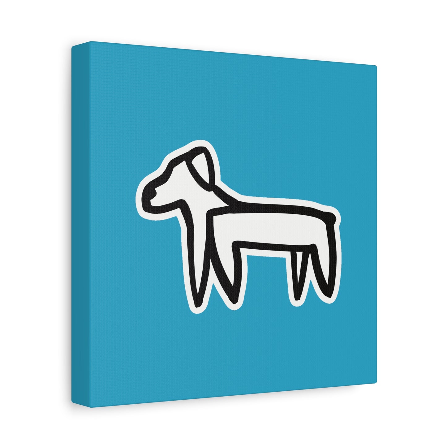 Dog Canvas Print on Turquoise (Sticker Style Black Dog) - Dog Drawing Wall Art