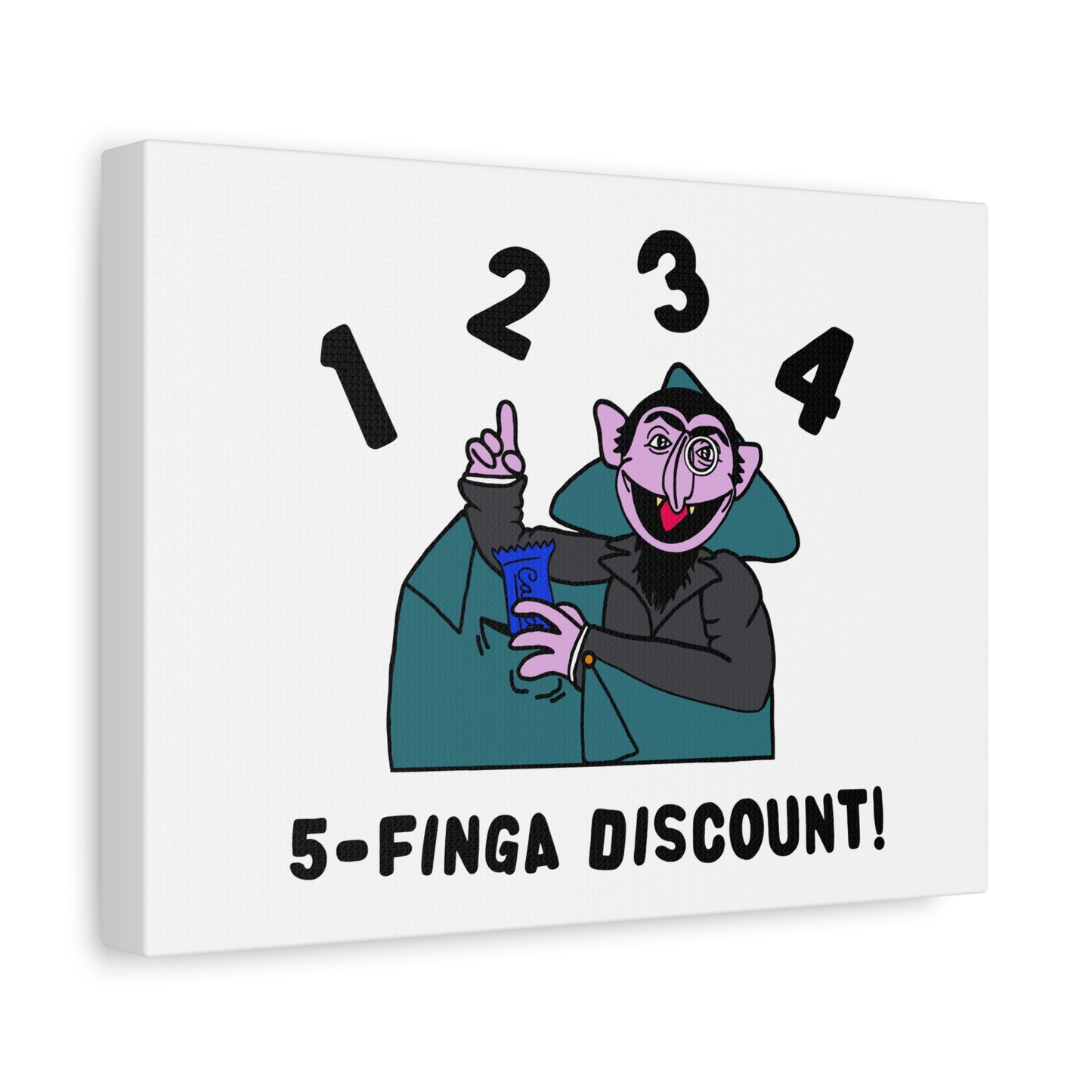 Five Finger Discount Canvas Print White - Sesame Street The Count Parody Art Print