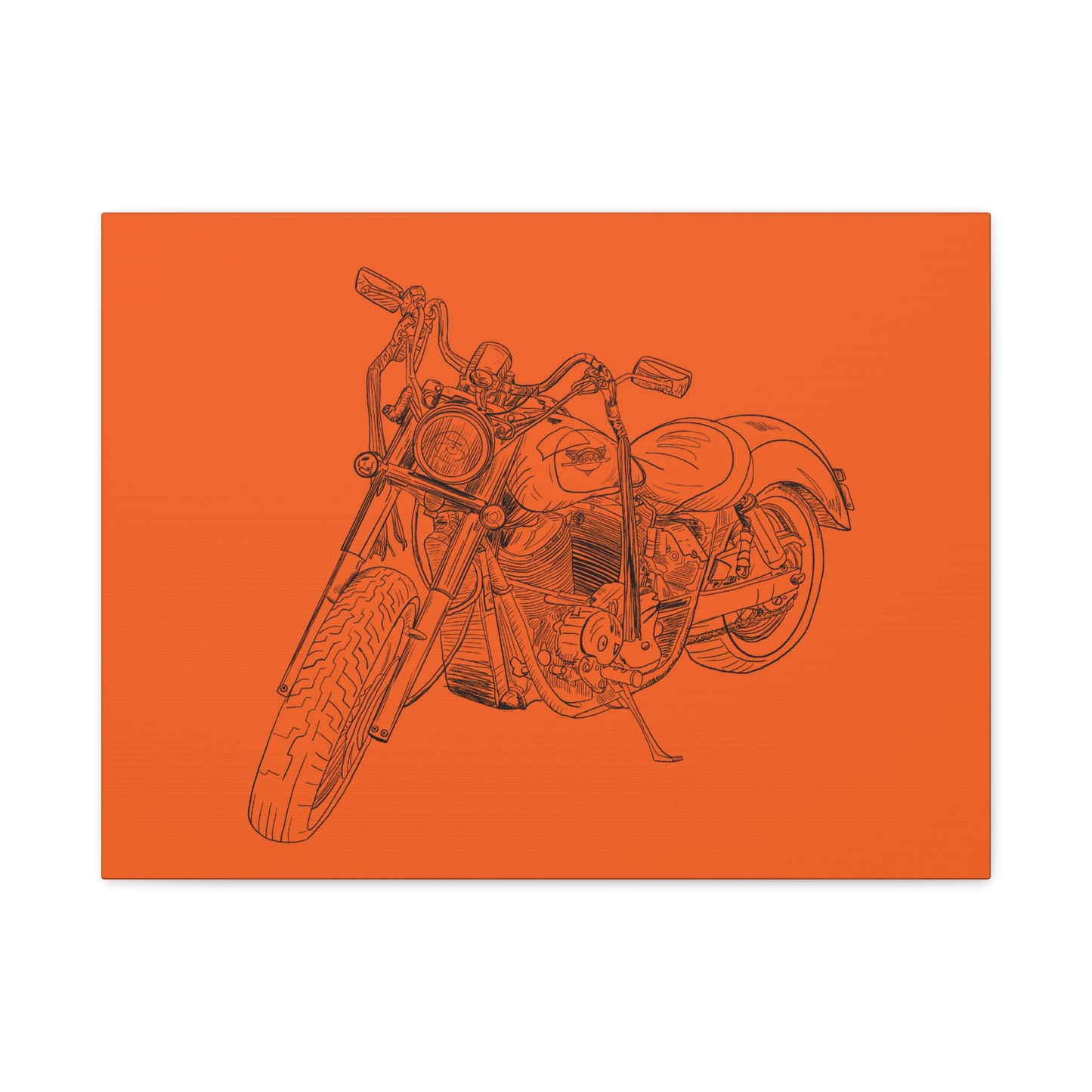 Ride Me Harley Motorcycle Sketch Canvas Print - Black Ink on Orange Background