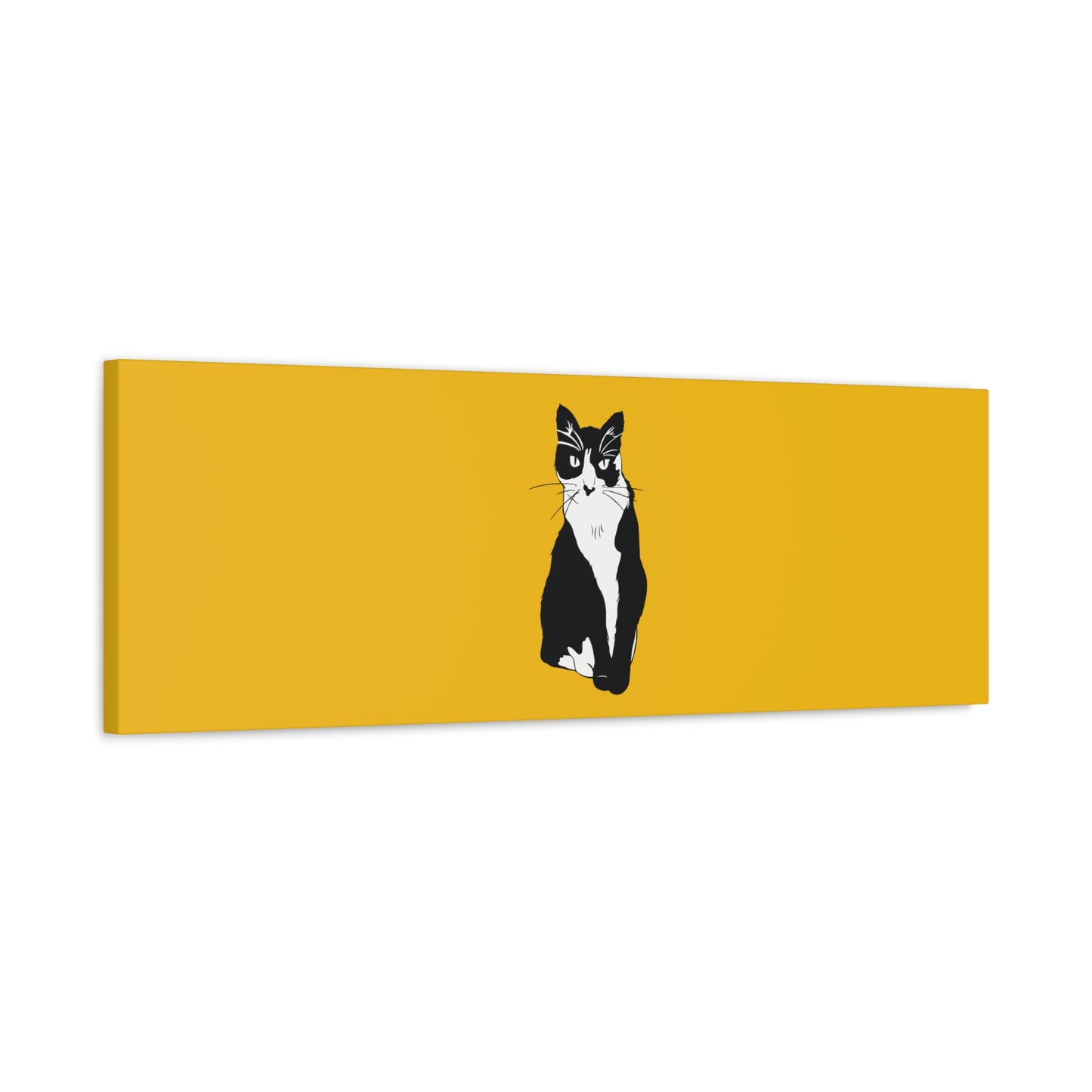Cat Canvas on Yellow (B&W Style Cat) - Cat Drawing Art