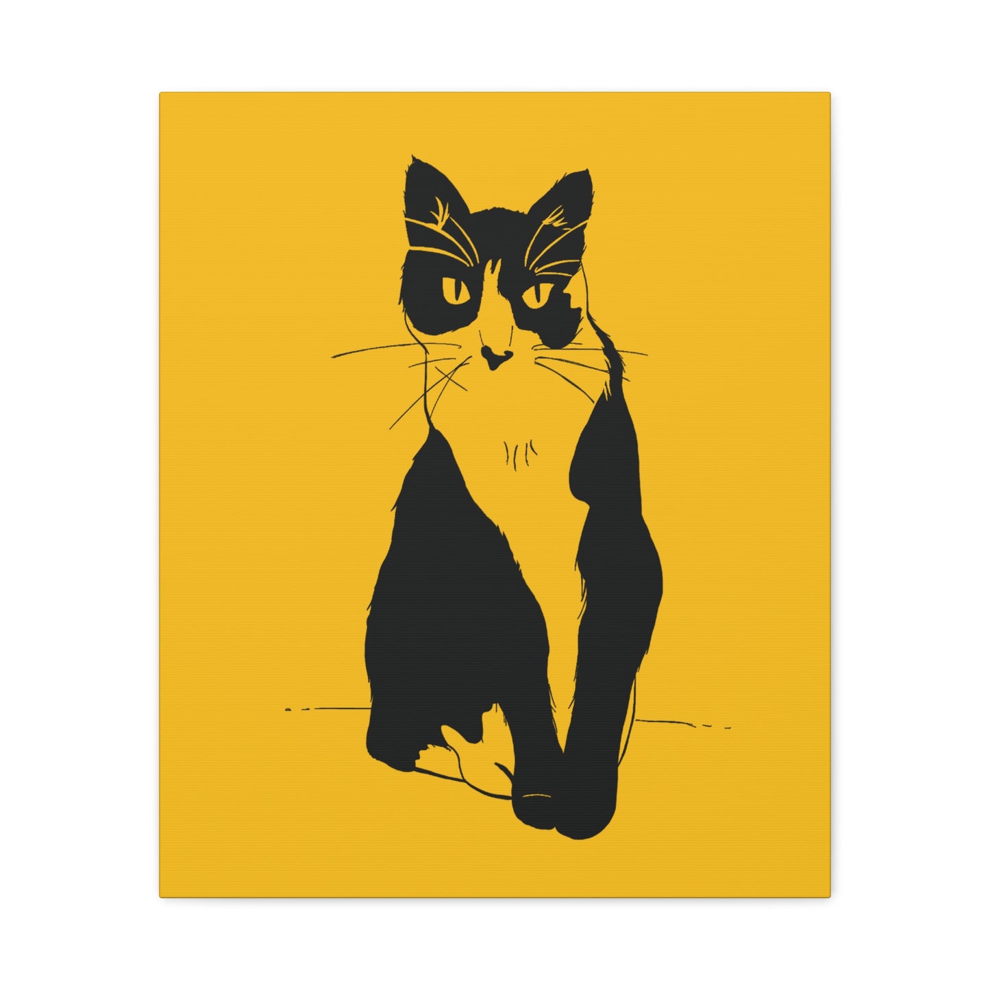 Cat Canvas Print on Yellow (Transparent Style Cat) - Cat Drawing Art