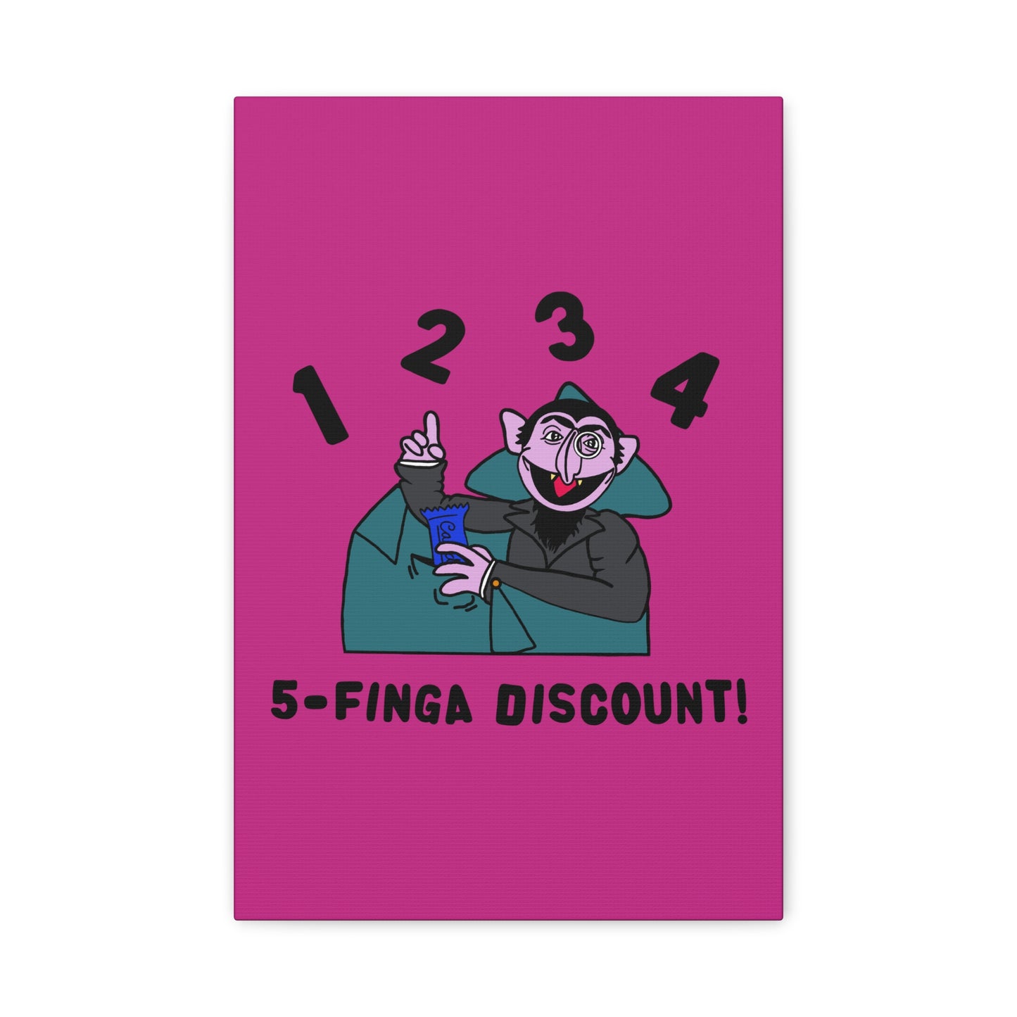 Five Finger Discount Canvas Print Pink - Sesame Street The Count Parody Art Print