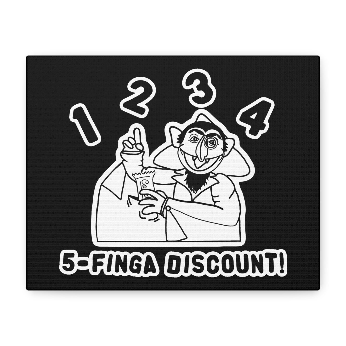 Five Finger Discount Outline Canvas Print Black - Sesame Street The Count Parody Art Print