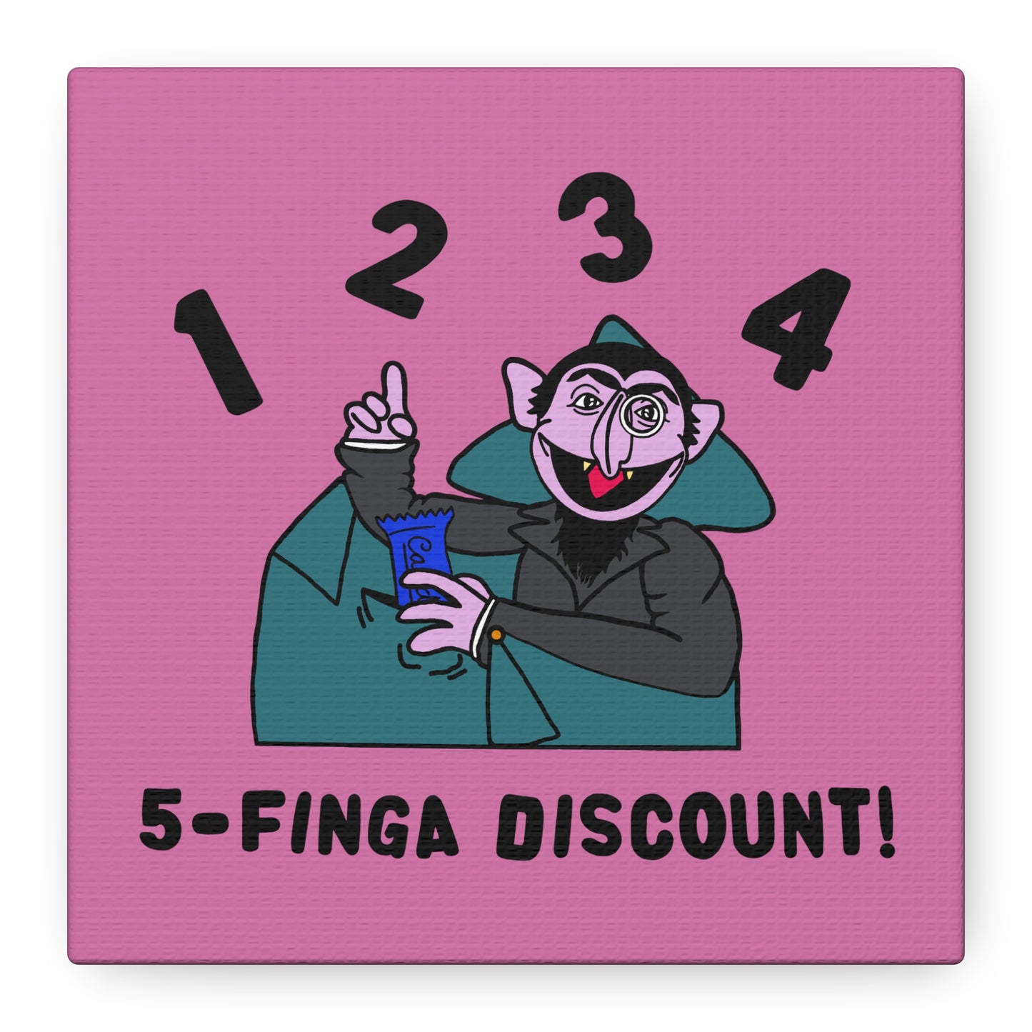 Five Finger Discount Canvas Print Light Pink - Sesame Street The Count Parody Art Print