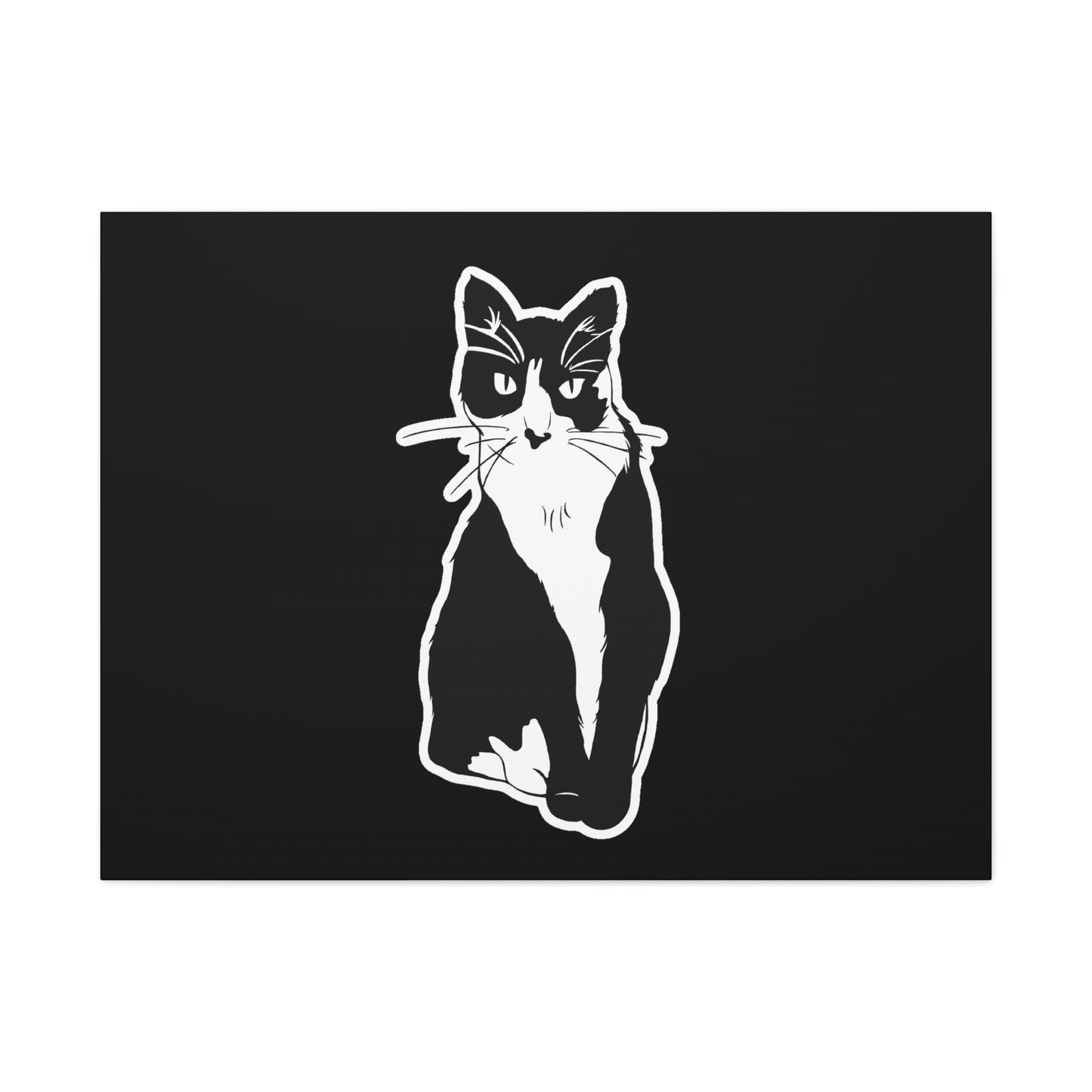 Cat Canvas Print on Black (Sticker Style Cat) - Cat Drawing Art