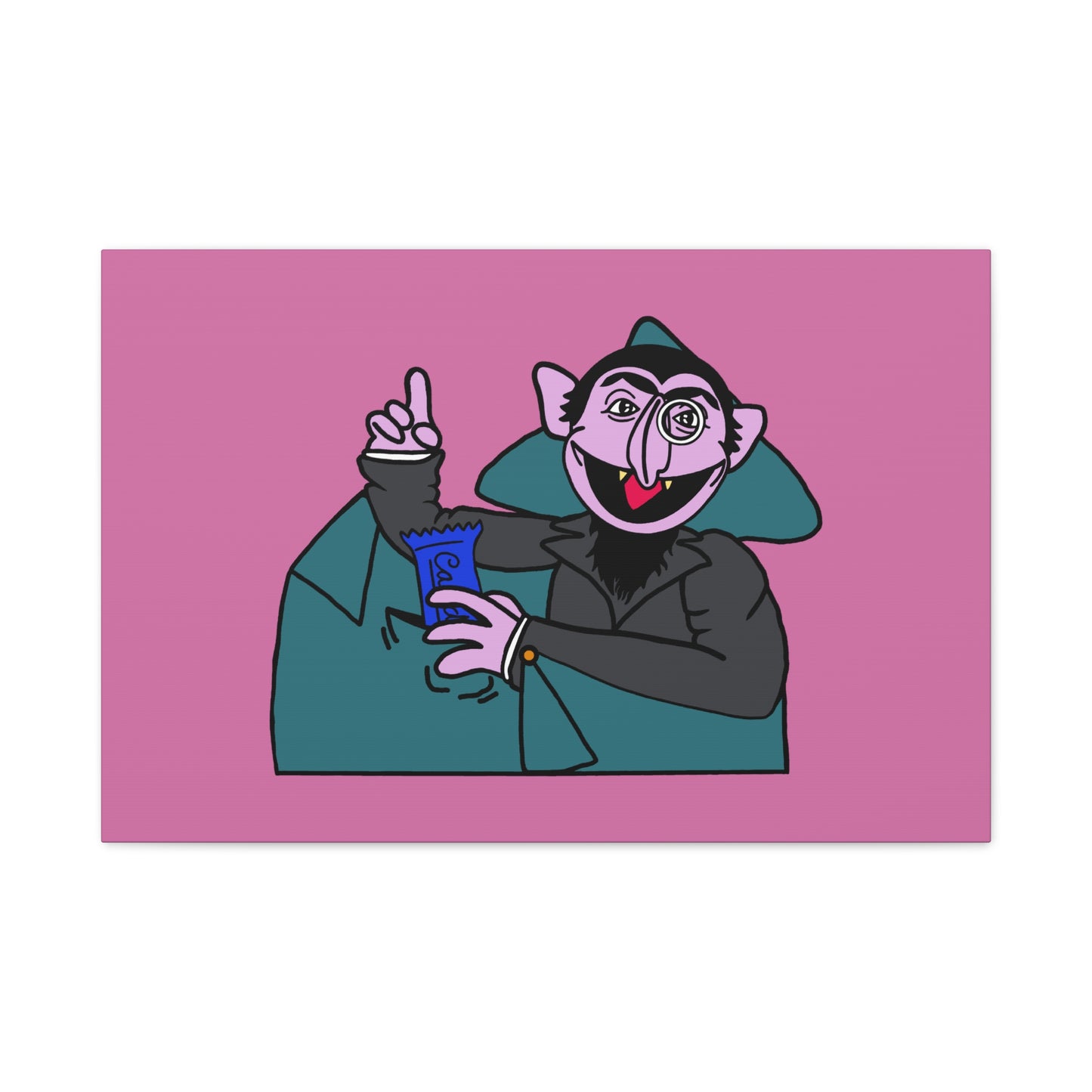 The Count Stealing Candy Canvas Print Light Pink - Sesame Street The Count Parody Art