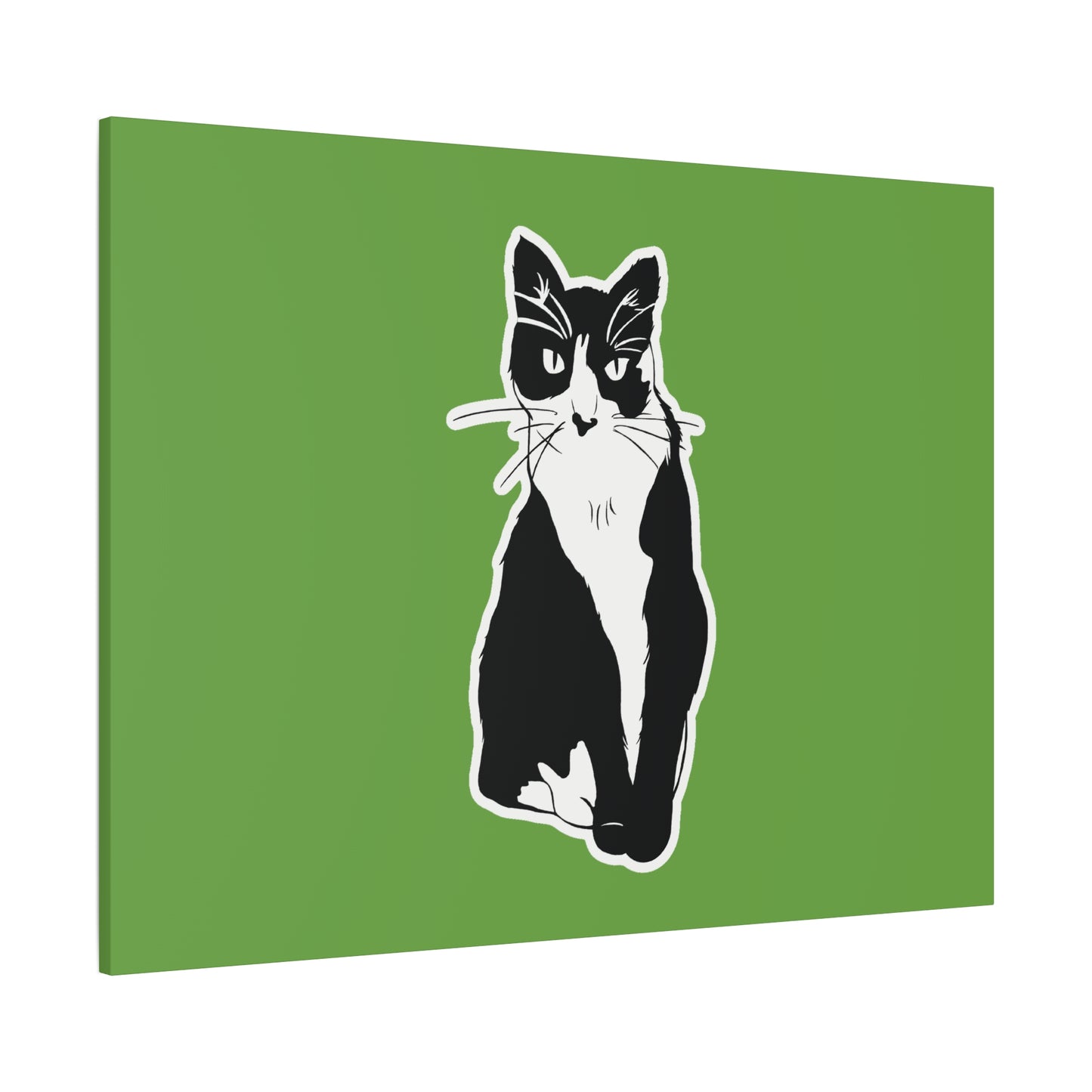 Cat Canvas Print on Green (B&W Style Cat) - Cat Drawing Art